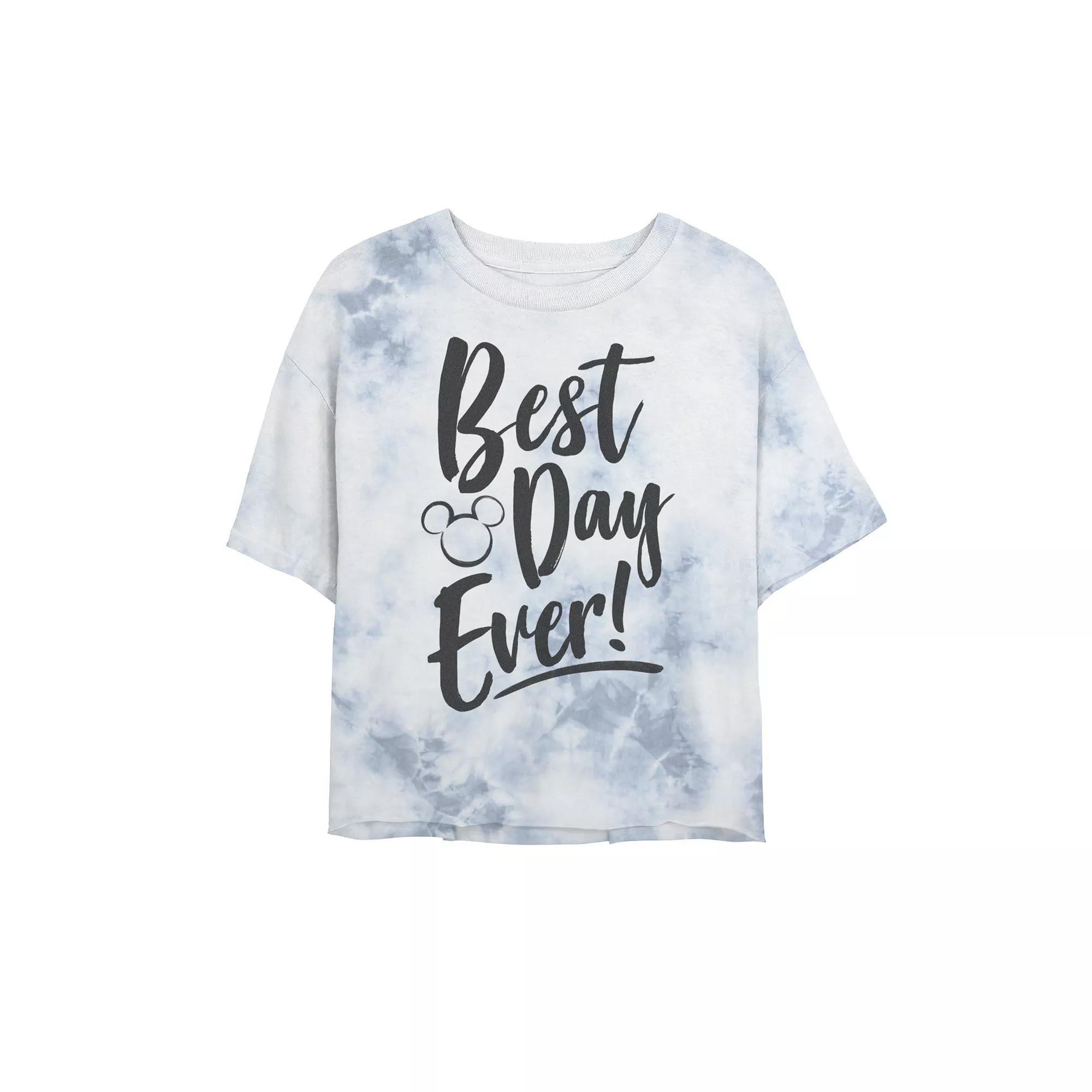 Juniors' Disney Park Best Day Every Mickey Head Silhouette Bombard Wash Crop Graphic Tee, Girl's, Size: Small, White Blue Product Image