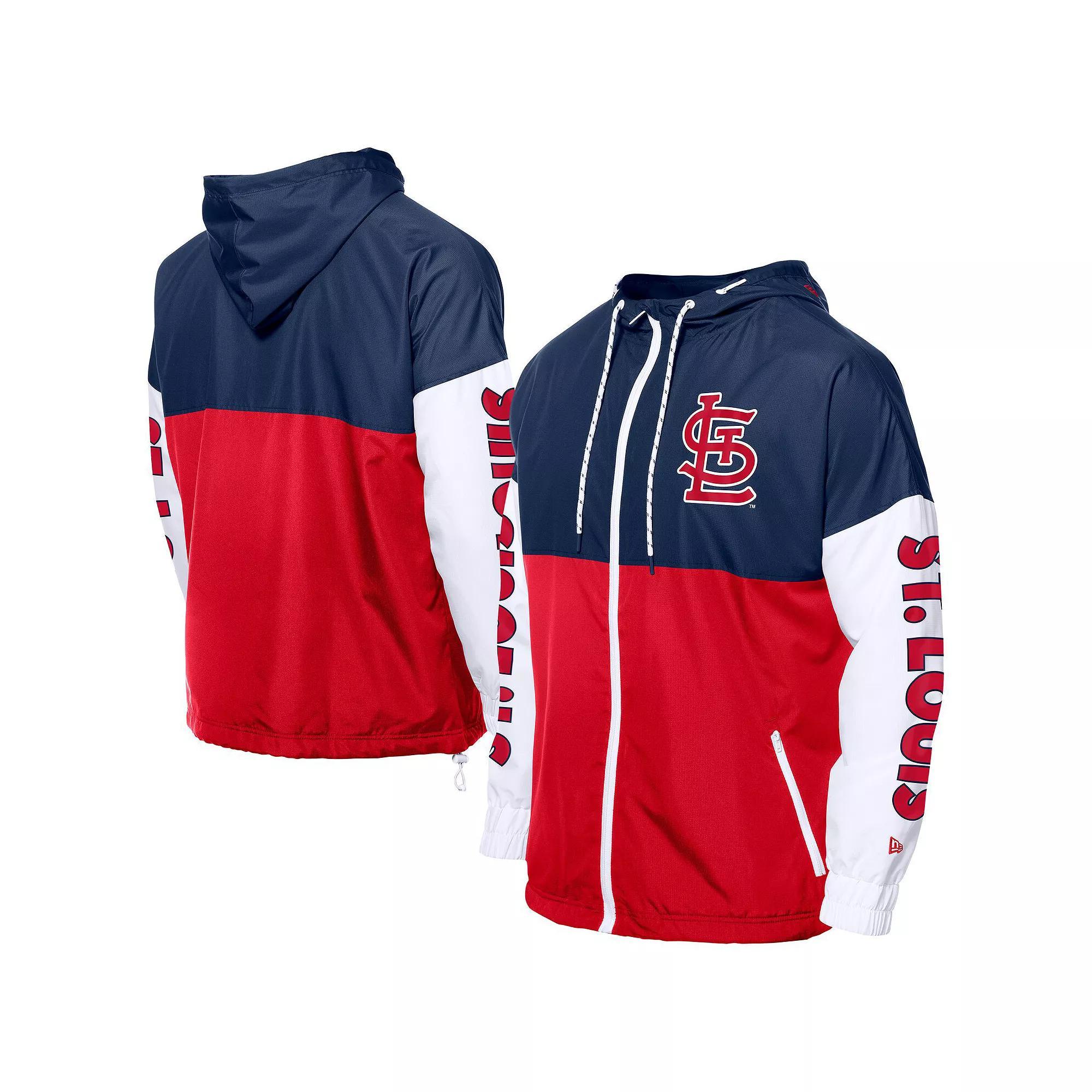 Men's New Era Red/Navy St. Louis Cardinals Color Block Full-Zip Hoodie Windbreaker,  Product Image