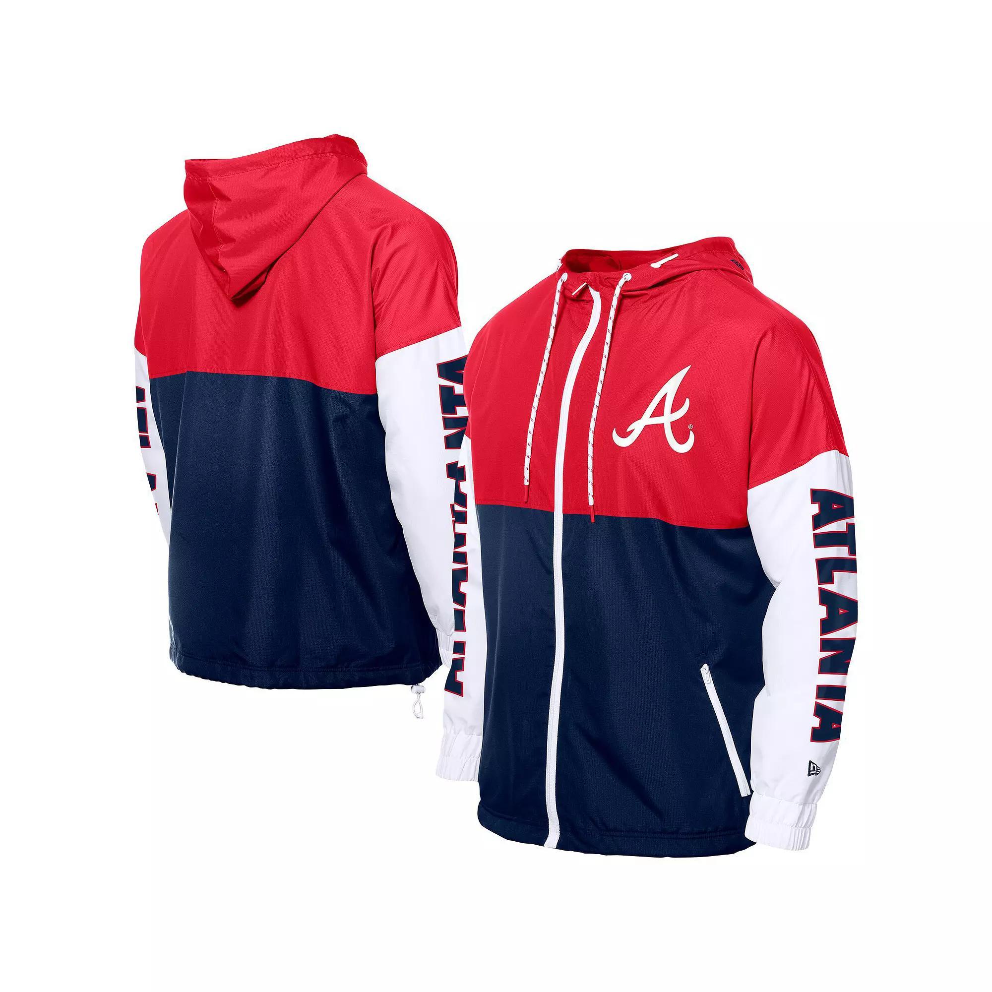 Men's New Era Navy/Red Atlanta Braves Color Block Full-Zip Hoodie Windbreaker,  Product Image