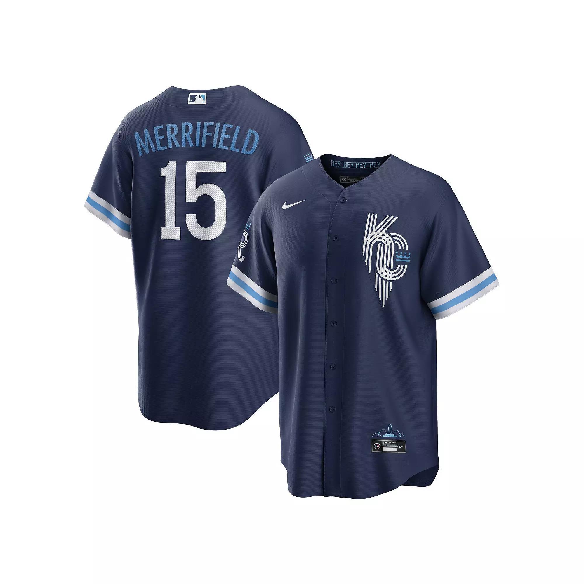 Men's Nike Whit Merrifield Navy Kansas City Royals 2022 City Connect Replica Player Jersey, Size: Medium, Blue Product Image