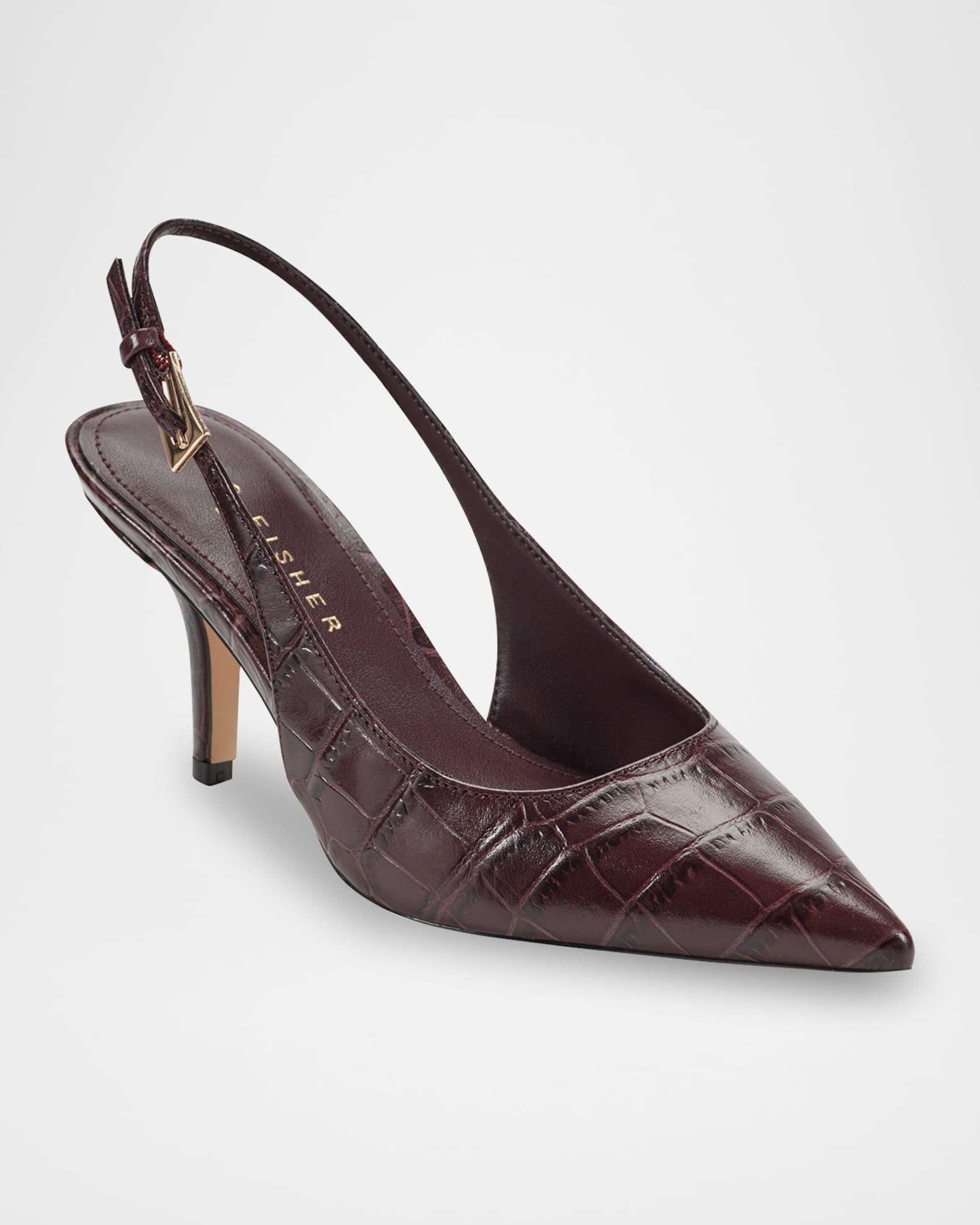Dorie Croc-Embossed Leather Slingback Pumps Product Image