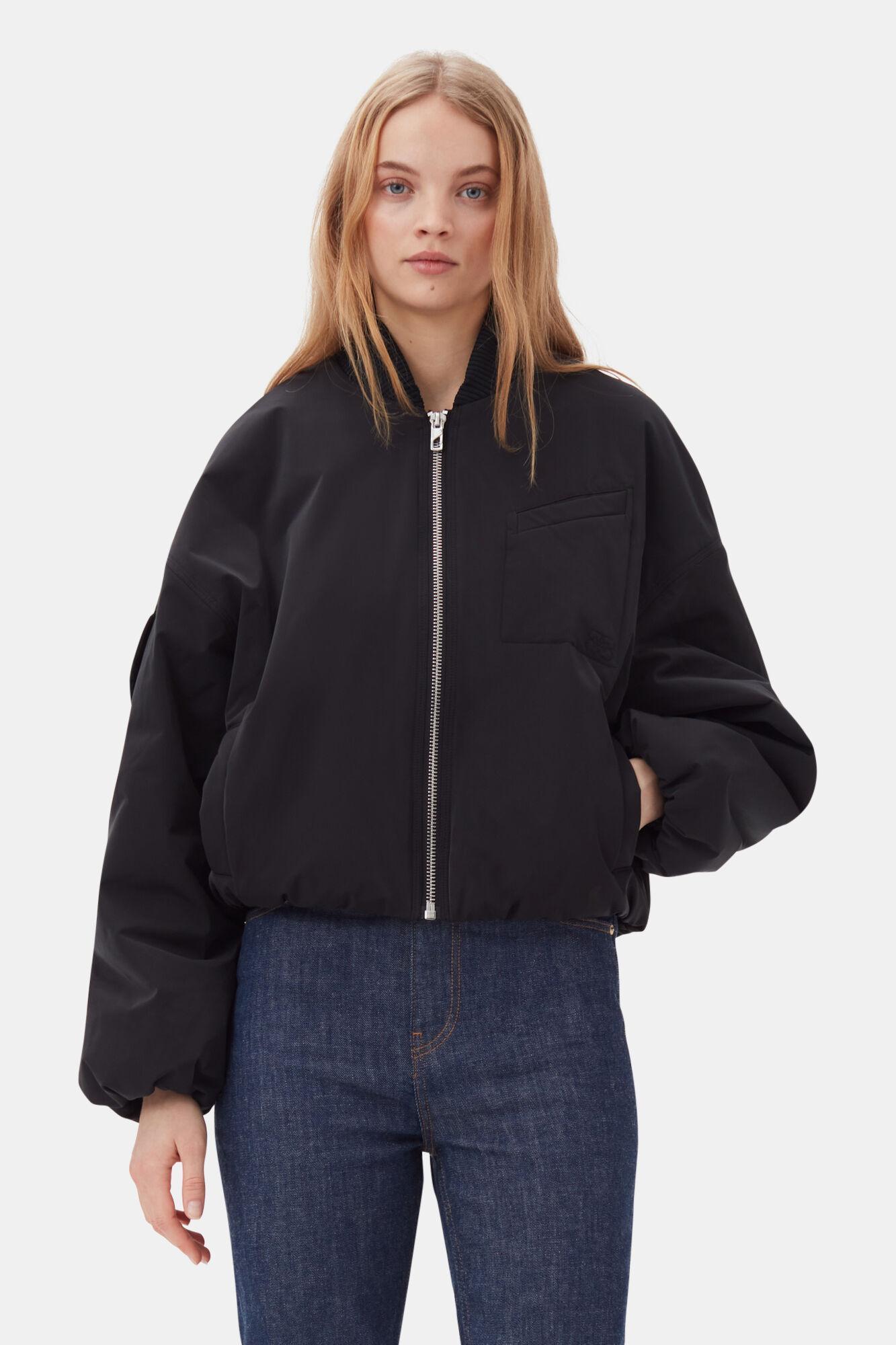 Black Twill Oversized Short Bomber Jacket Product Image