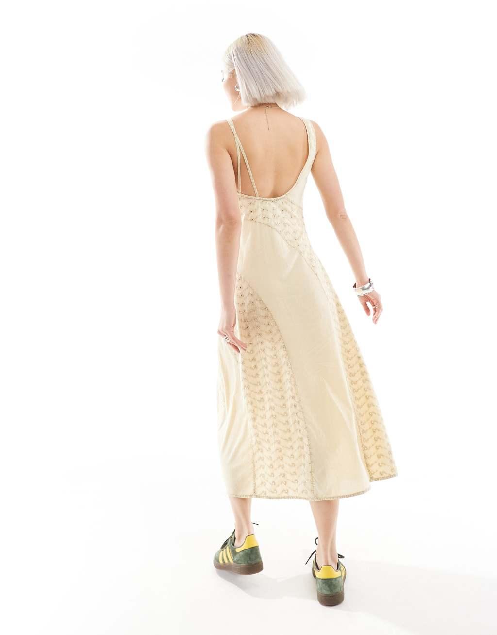 Reclaimed Vintage midi dress with one shoulder detail in buttermilk yellow Product Image