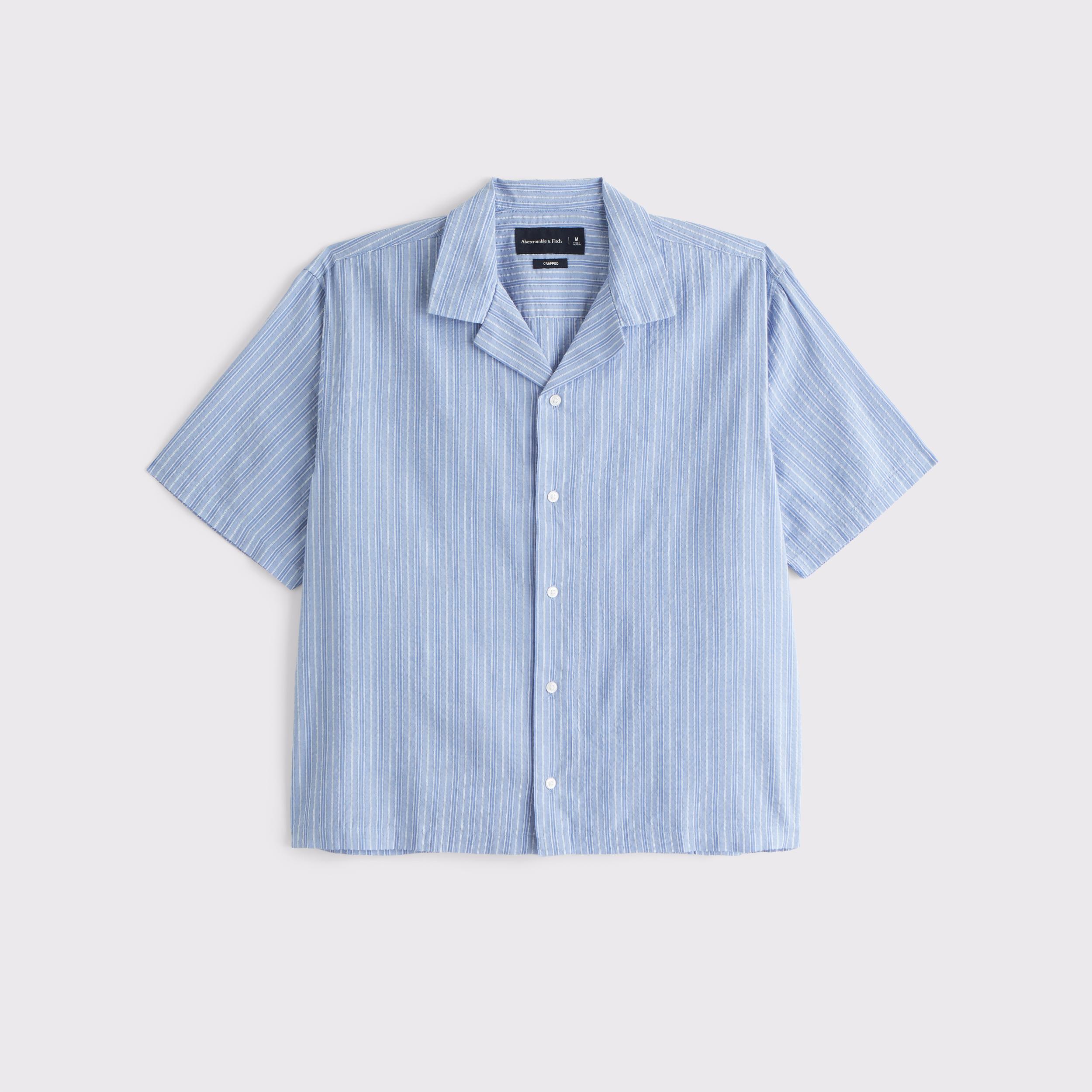 Camp Collar Cropped Seersucker Shirt Product Image