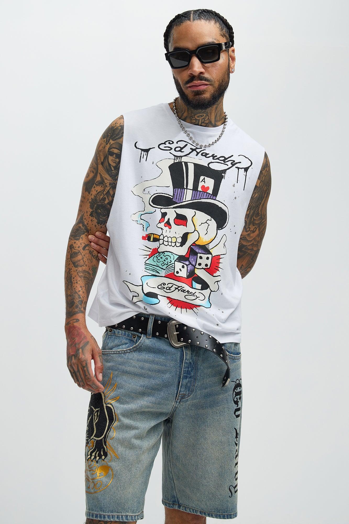 Ed Hardy Skull Top Hat Muscle Tee - White Product Image