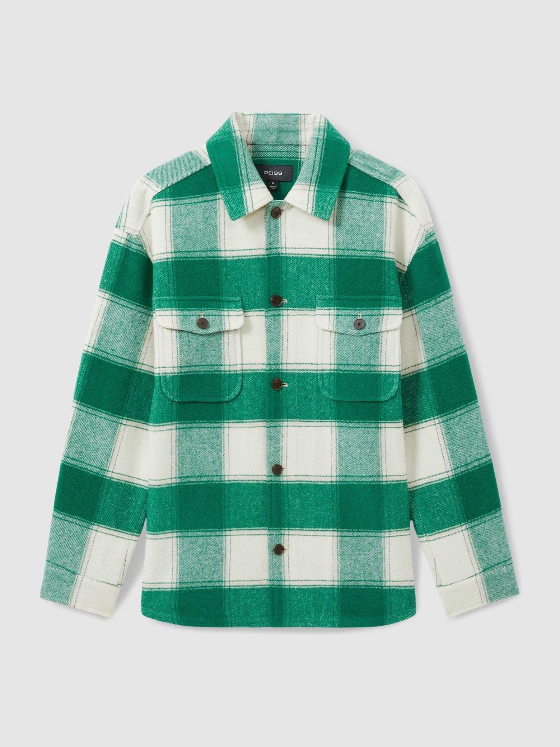 Wool Blend checked Overshirt in Green Product Image