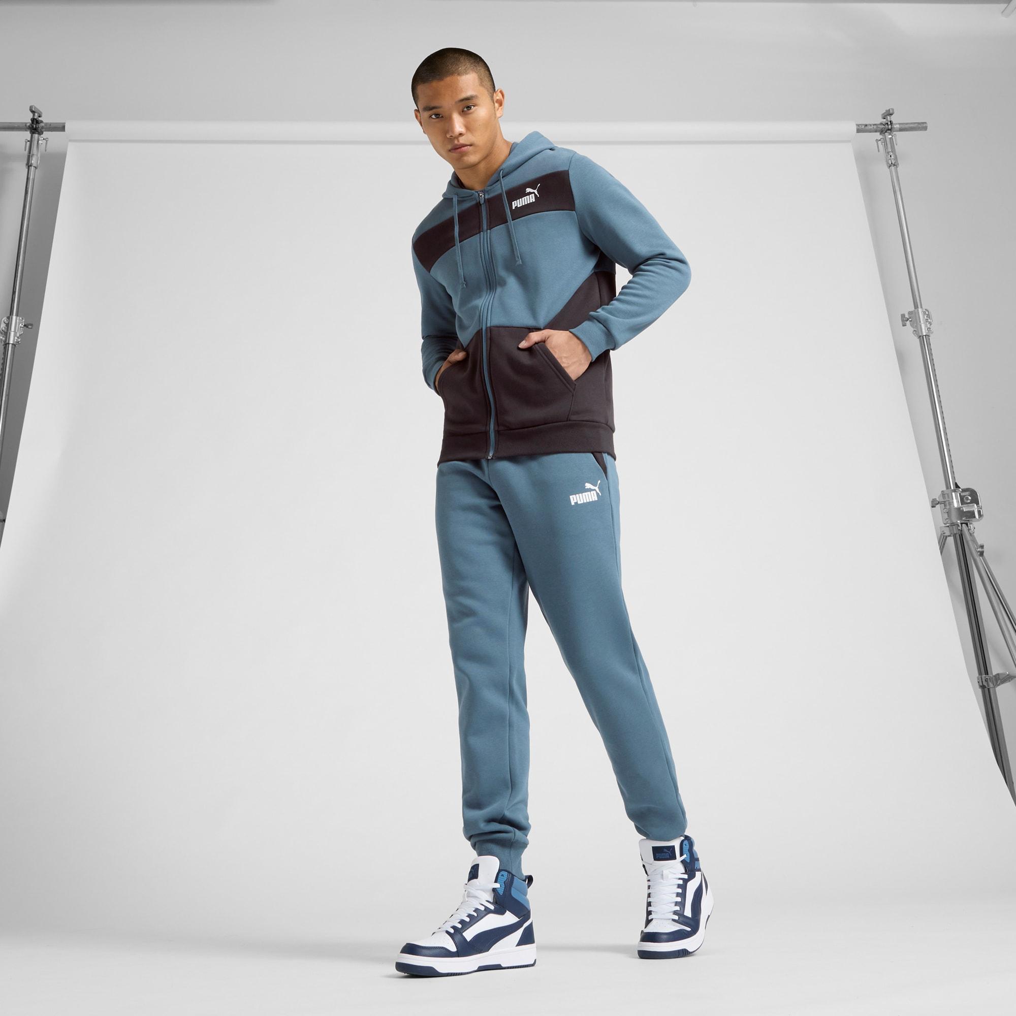 PUMA Power Mens Colorblock Hoodie in Grey Skies Product Image