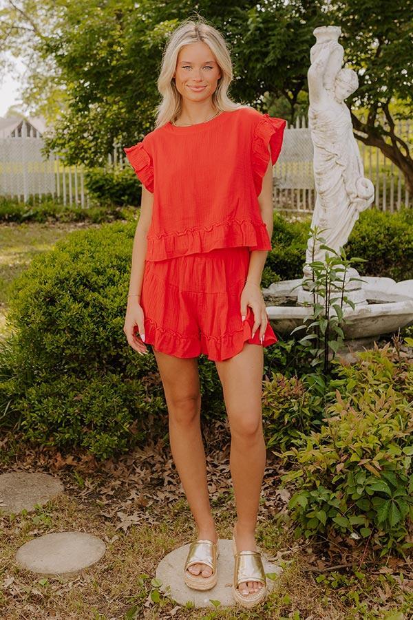 Coastal Muse Gauze Ruffle Top in Red Product Image