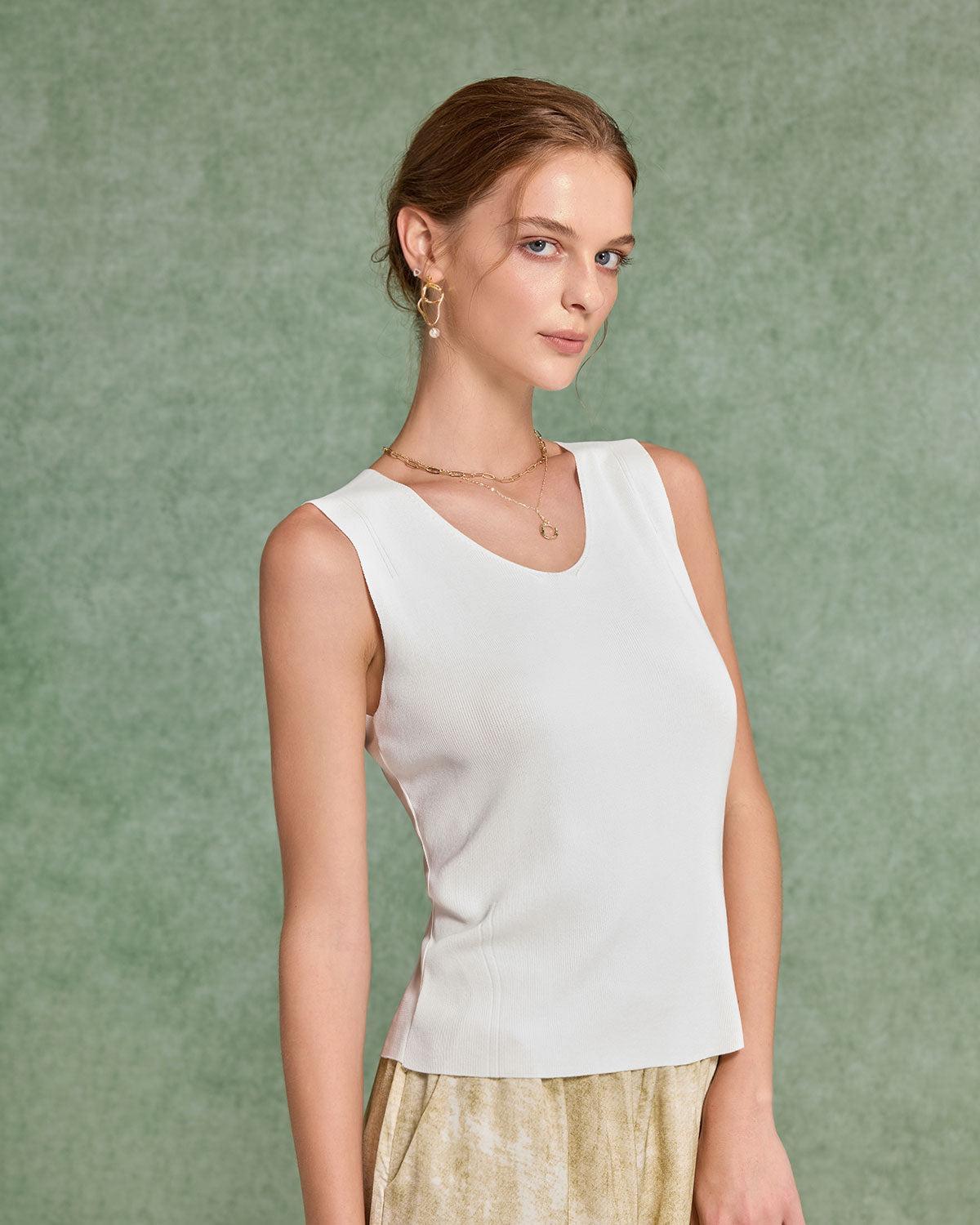 White V Neck Slim Tank Top Product Image