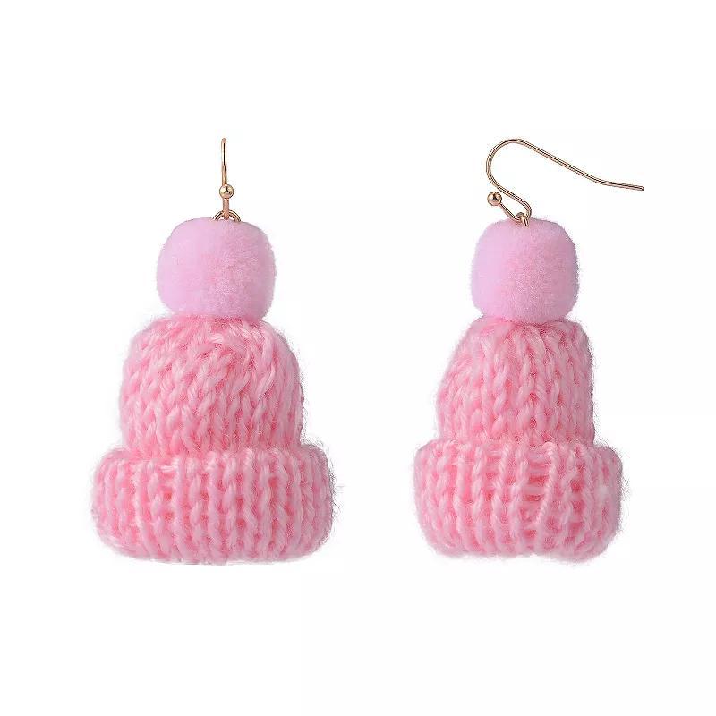 Celebrate Together Pink Knit Hat Earrings, Womens Product Image