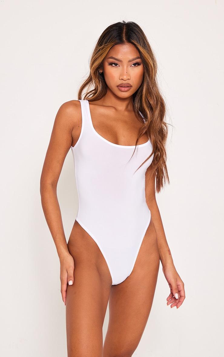 White Basic Slinky Scoop Neck Bodysuit Product Image