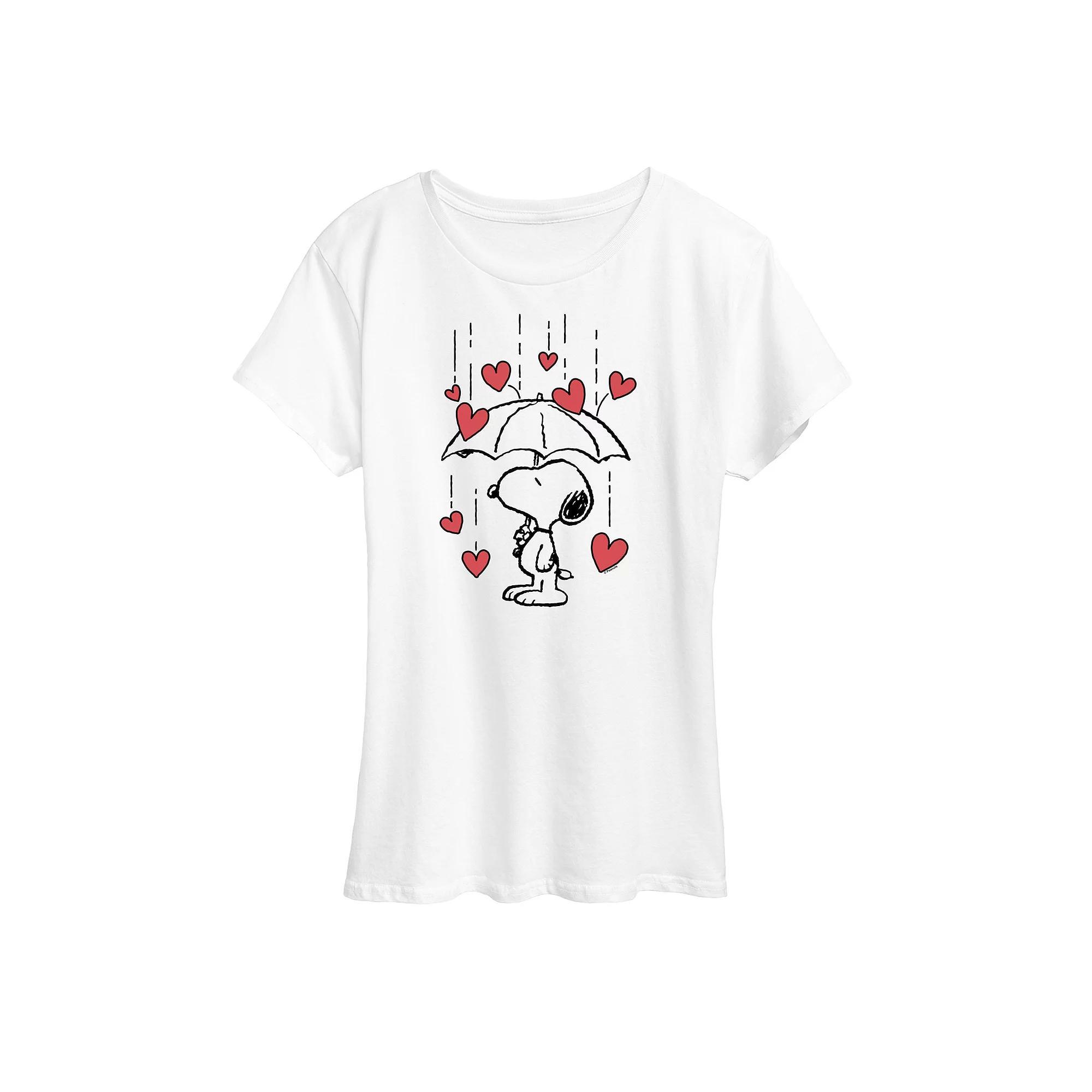 Women's Peanuts Snoopy Heart Rain Graphic Tee,  Product Image
