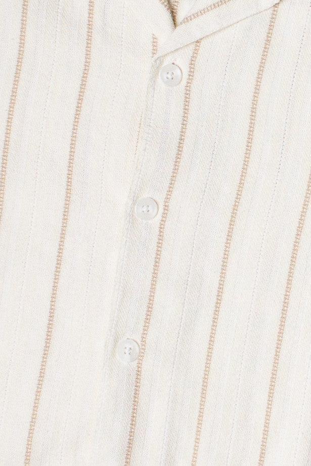 Khaki & White Striped Textured Button Up Shirt Product Image