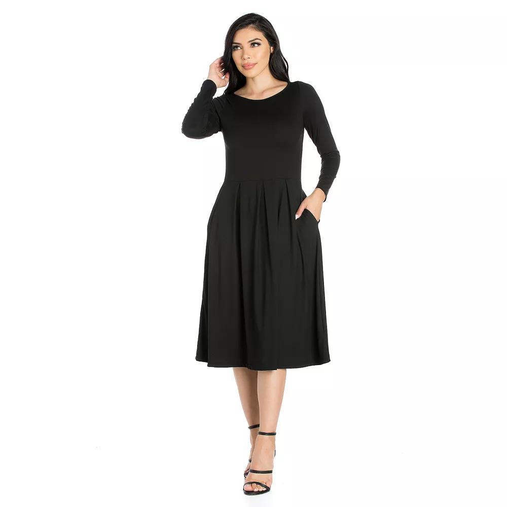 Women's 24Seven Comfort Apparel Long Sleeve Fit & Flare Dress with Pockets,  Product Image