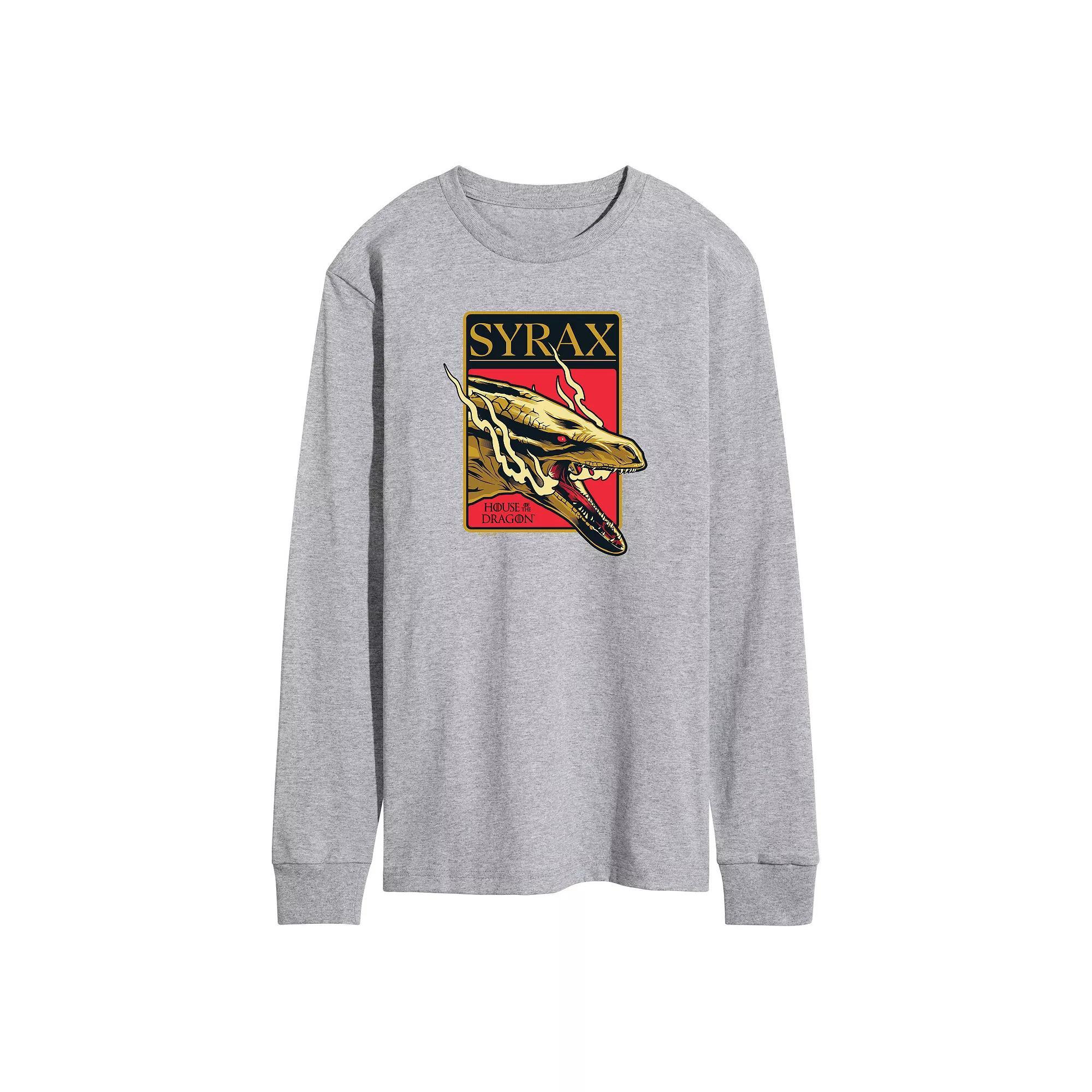 Men's House Of Dragon Syrax Badge Long Sleeve Graphic Tee, Size: Medium, Grey Gray Product Image