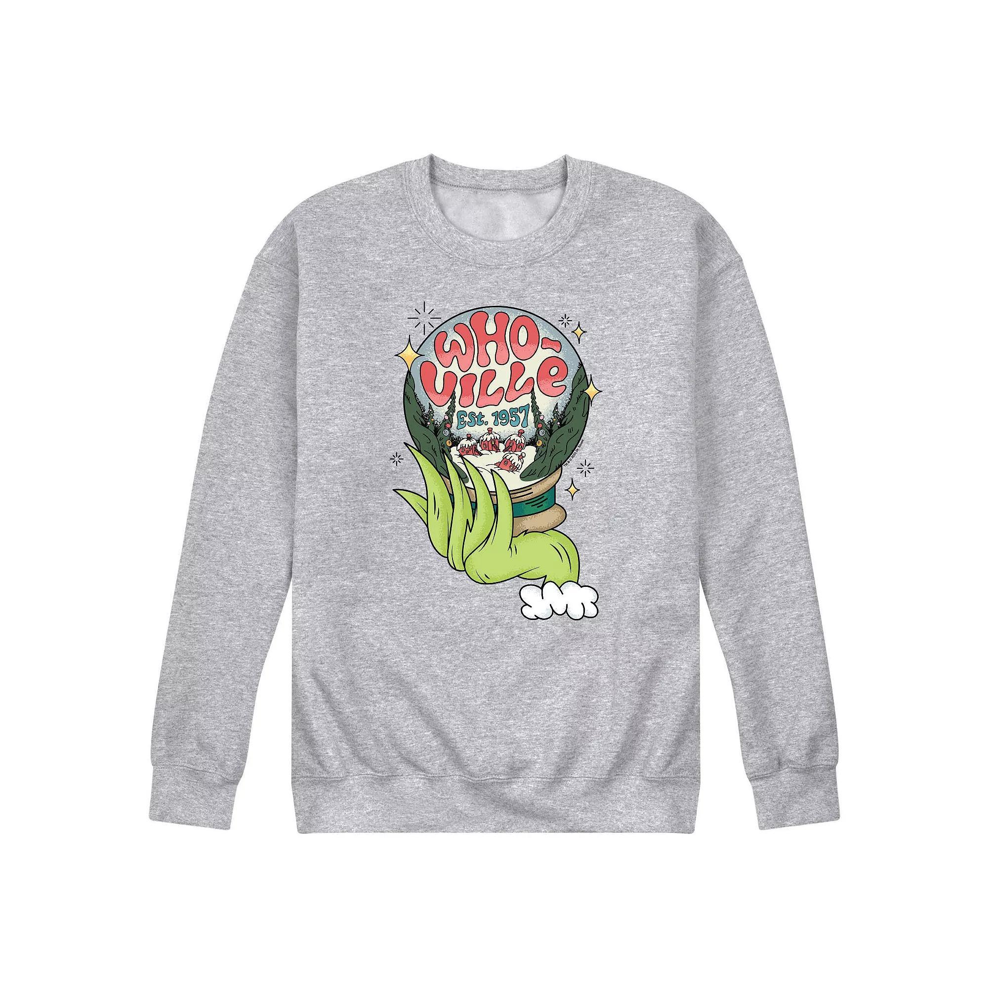 Men's Dr. Seuss The Grinch Whoville Globe Fleece Sweatshirt, Size: Large, Grey Gray Product Image