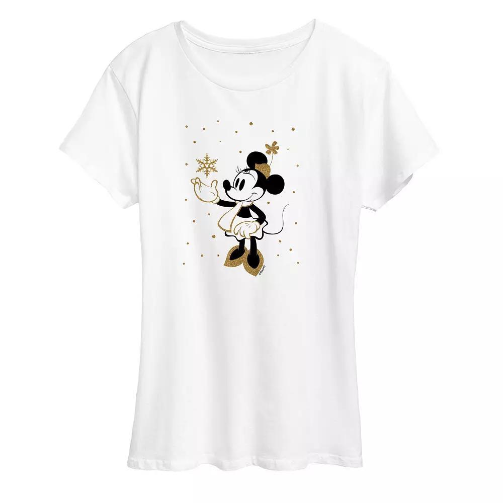 Disney's Minnie Mouse Women's Winter Sparkle Graphic Tee, Girl's, Size: Medium, White Product Image