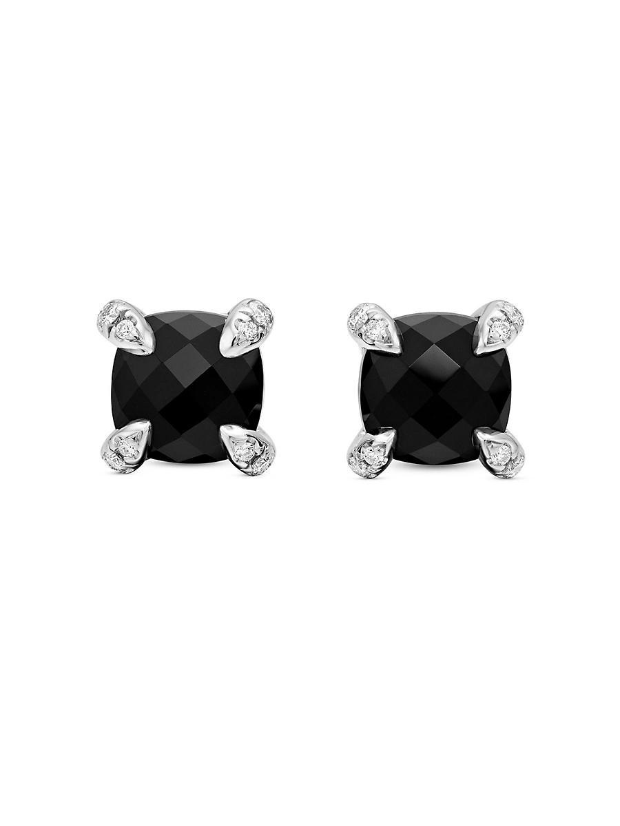 Chatelaine Stud Earrings with Gemstsones and Diamonds in Silver, 6mm Product Image