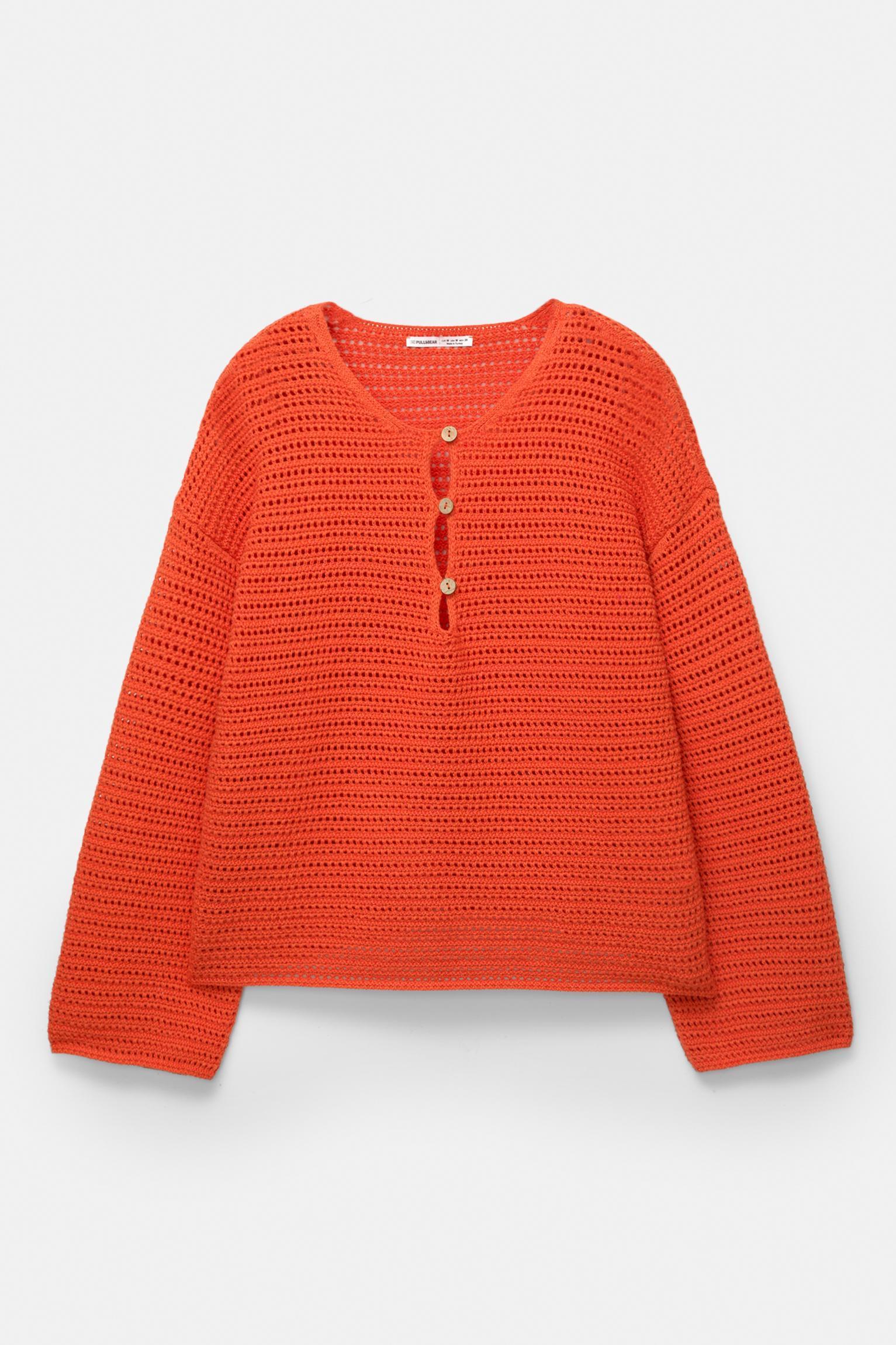 Open knit sweater with buttons Product Image