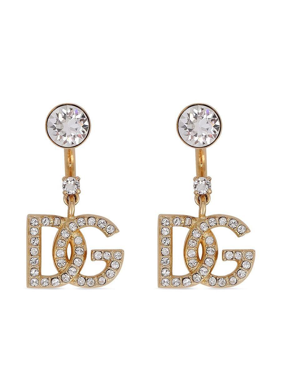 DOLCE & GABBANA Dg Logo Pendant Earrings With Rhinestones Accessories In Grey Product Image