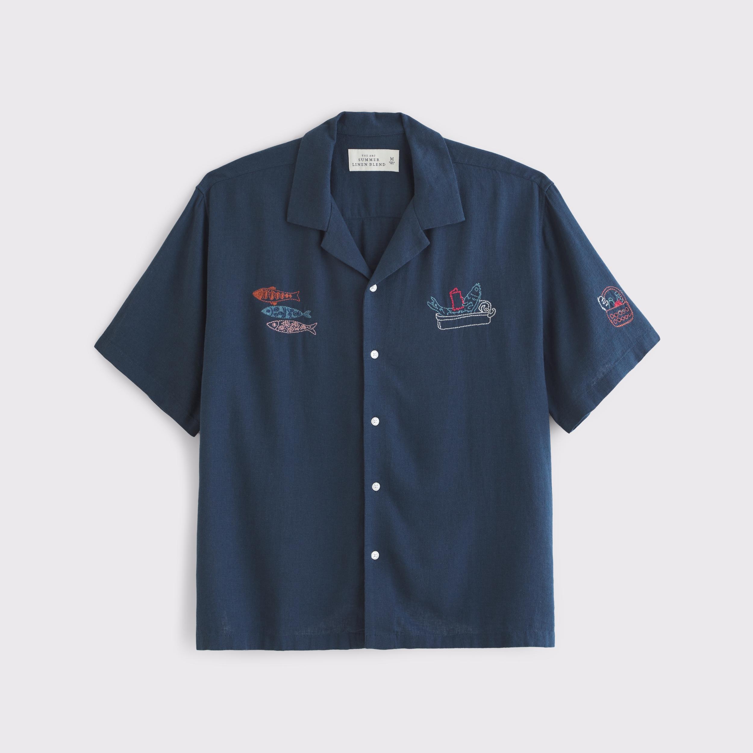 Camp Collar Cropped Summer Linen-Blend Shirt Product Image