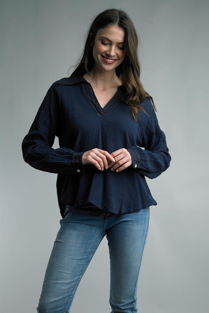 Navy Linen Top Product Image