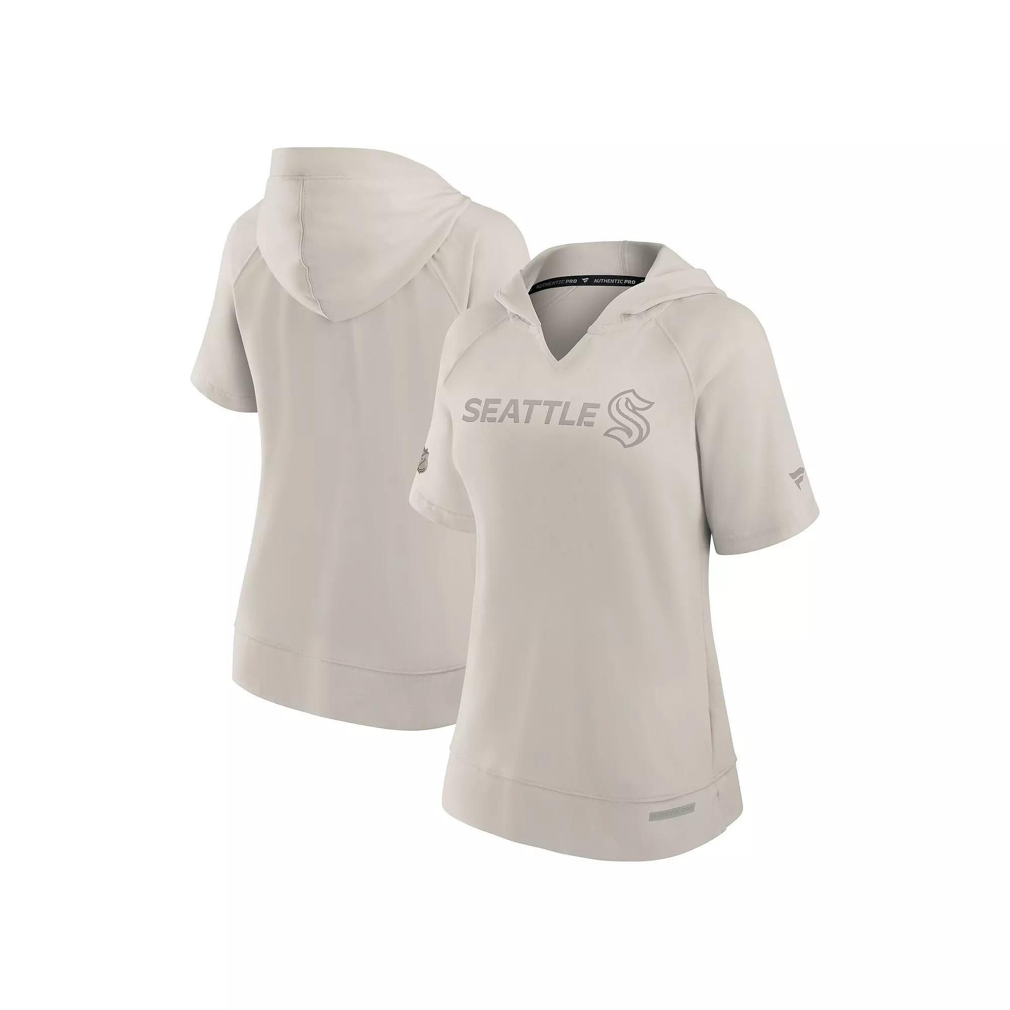 Women's Fanatics Cream Seattle Kraken Authentic Pro Road Short Sleeve V-Neck Pullover Hoodie,  Product Image