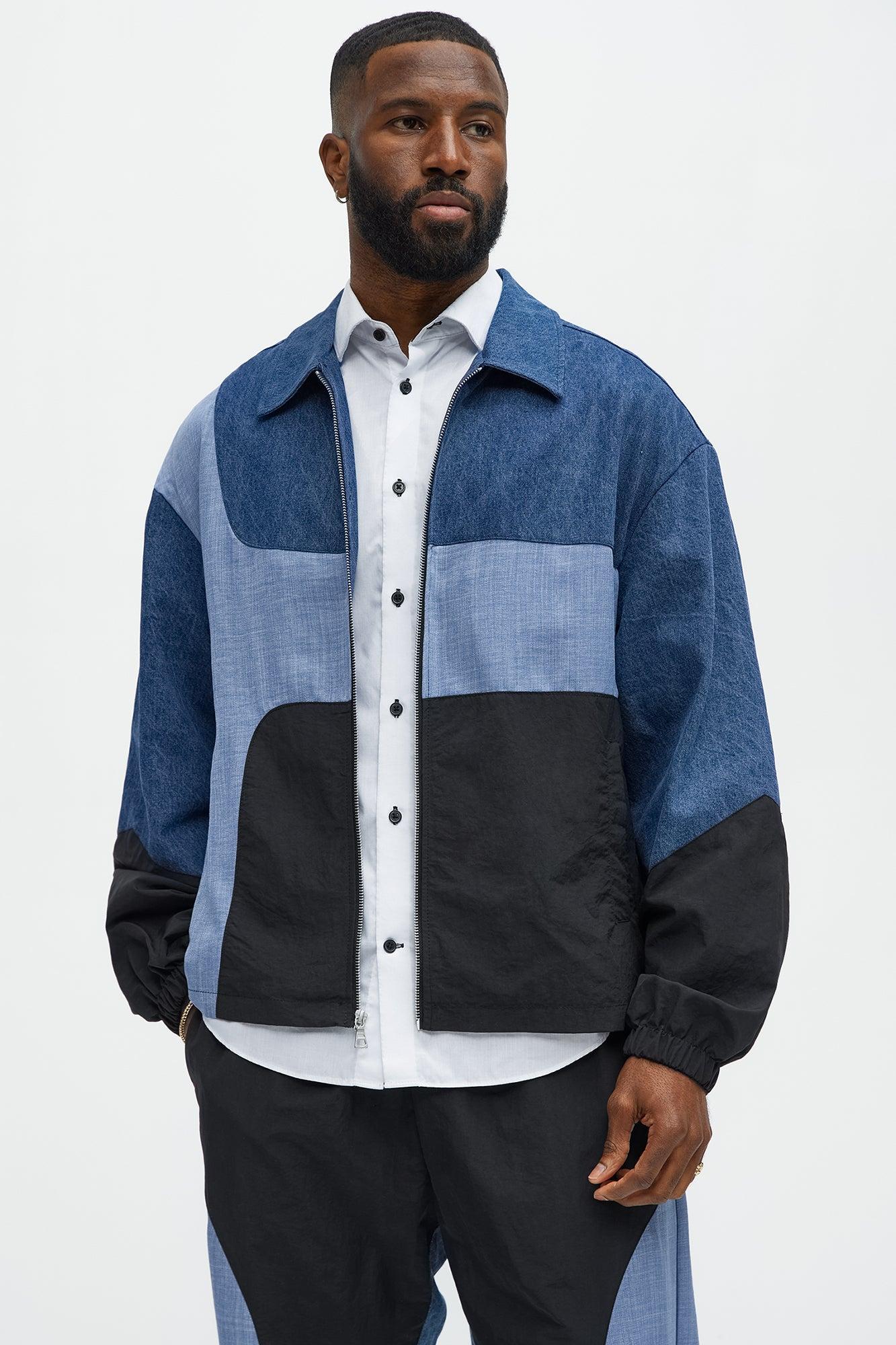 Color Block And Denim Track Jacket - Blue/combo Product Image