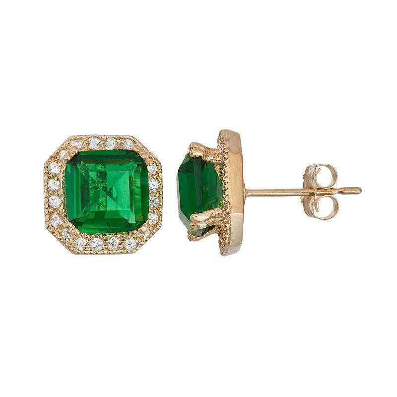 Designs by Gioelli 10k Gold Simulated Emerald & Lab-Created White Sapphire Octagon Stud Earrings, Womens Product Image