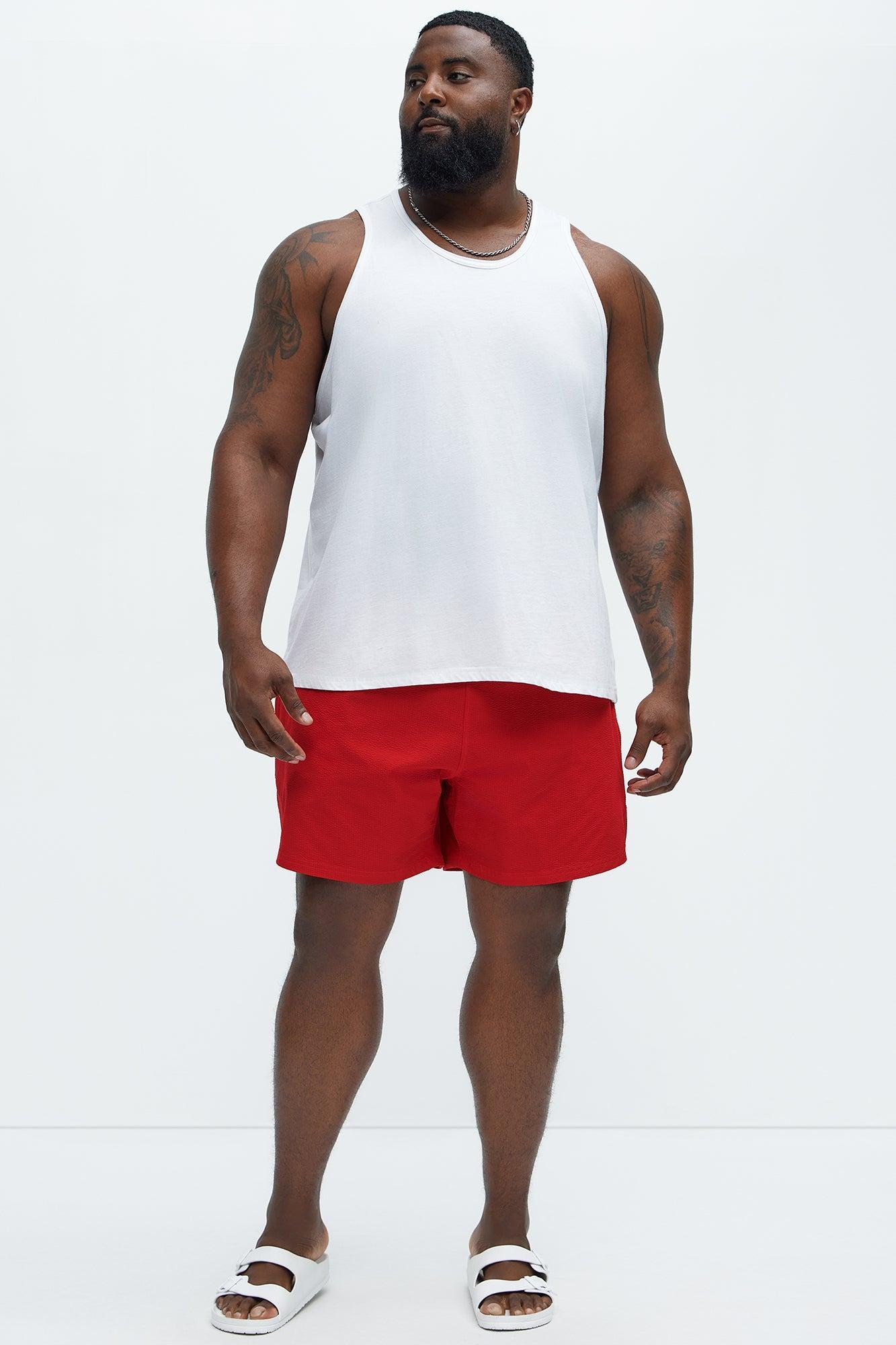 Seersucker Swim Mid Trunk - Red Product Image