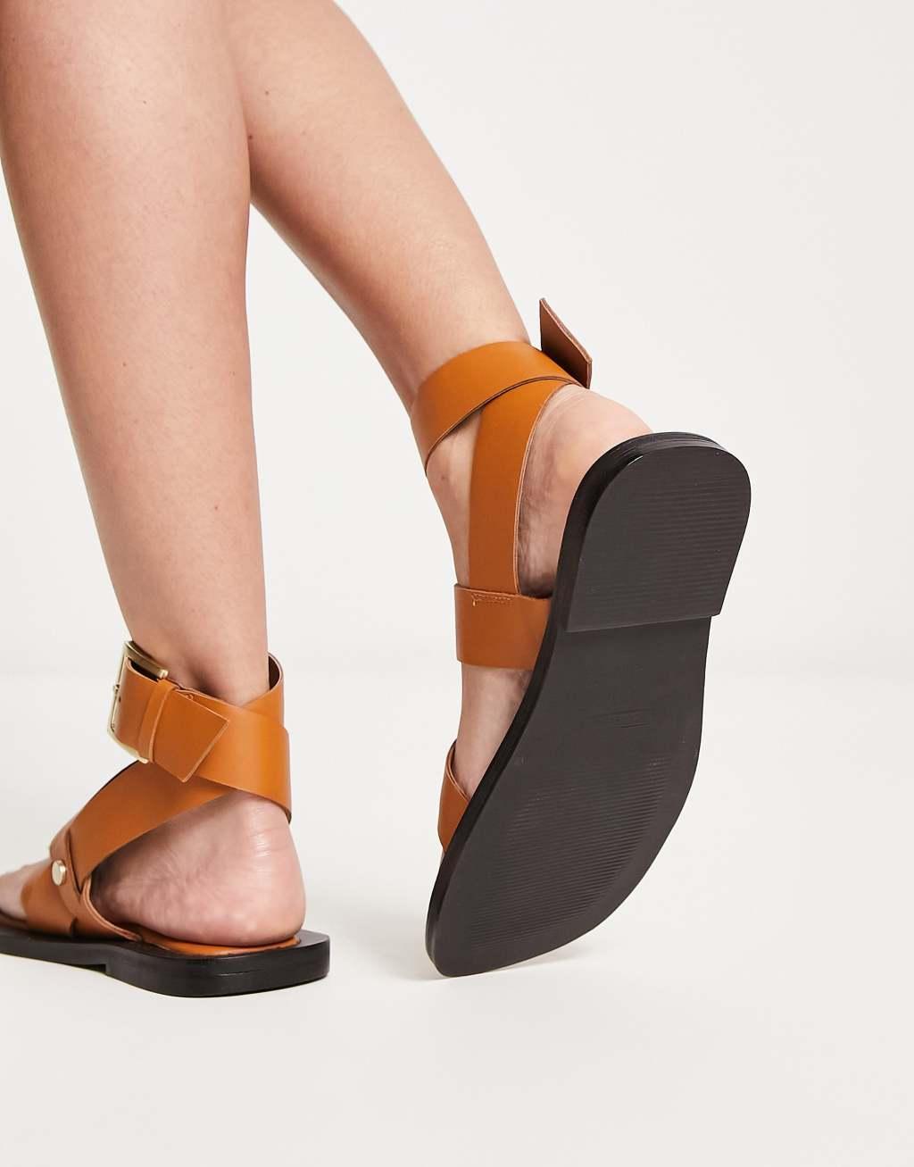 ASOS DESIGN Foxy leather studded toe loop flat sandal Product Image