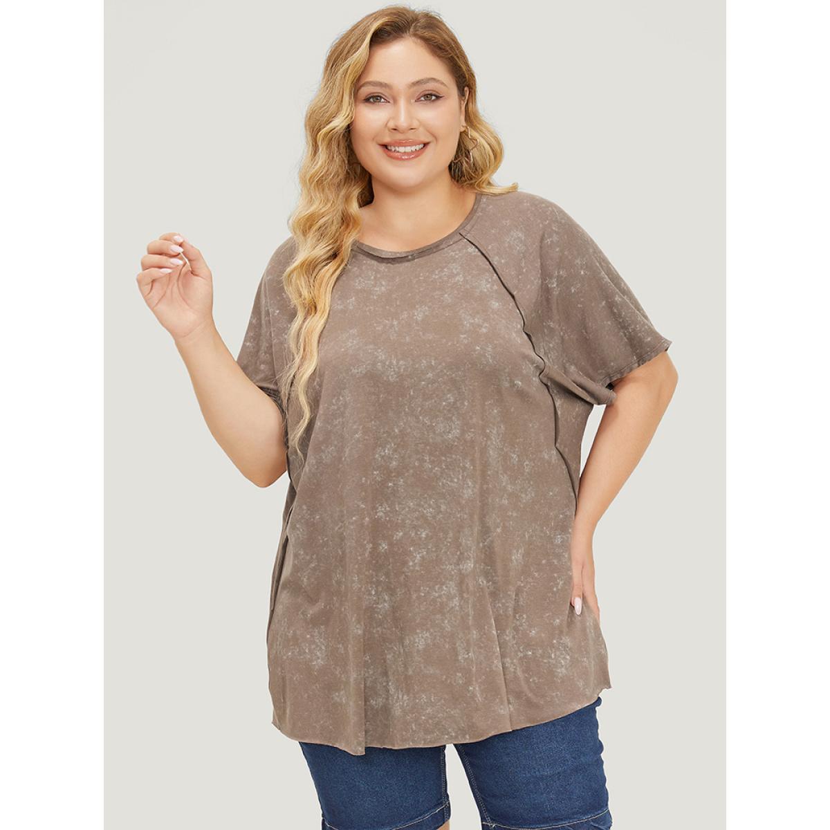 Plus Size Solid Round Neck Mesh Patchwork T-shirt Black Women Elegant See through Plain Round Neck Dailywear T-shirts BloomChic 30/6X Product Image