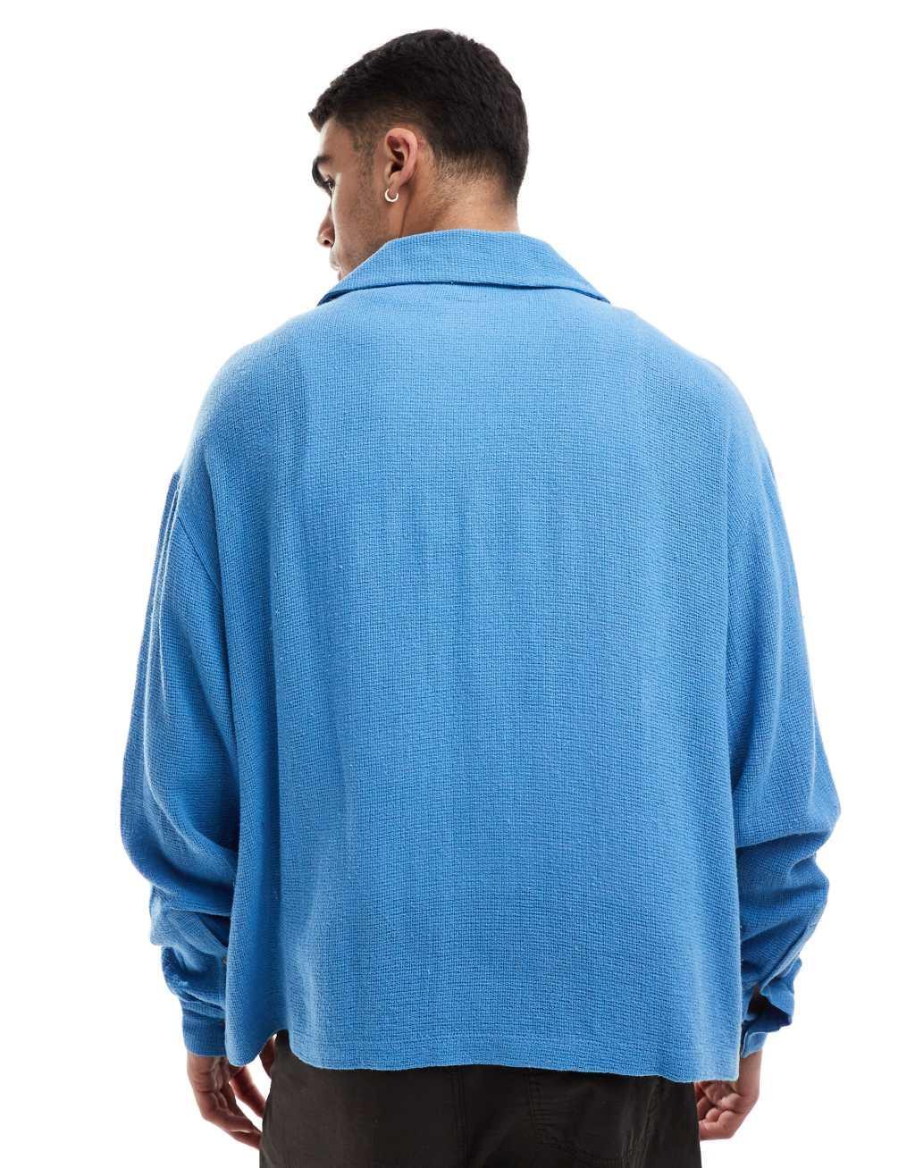 ASOS DESIGN boxy textured oversized shirt in blue Product Image