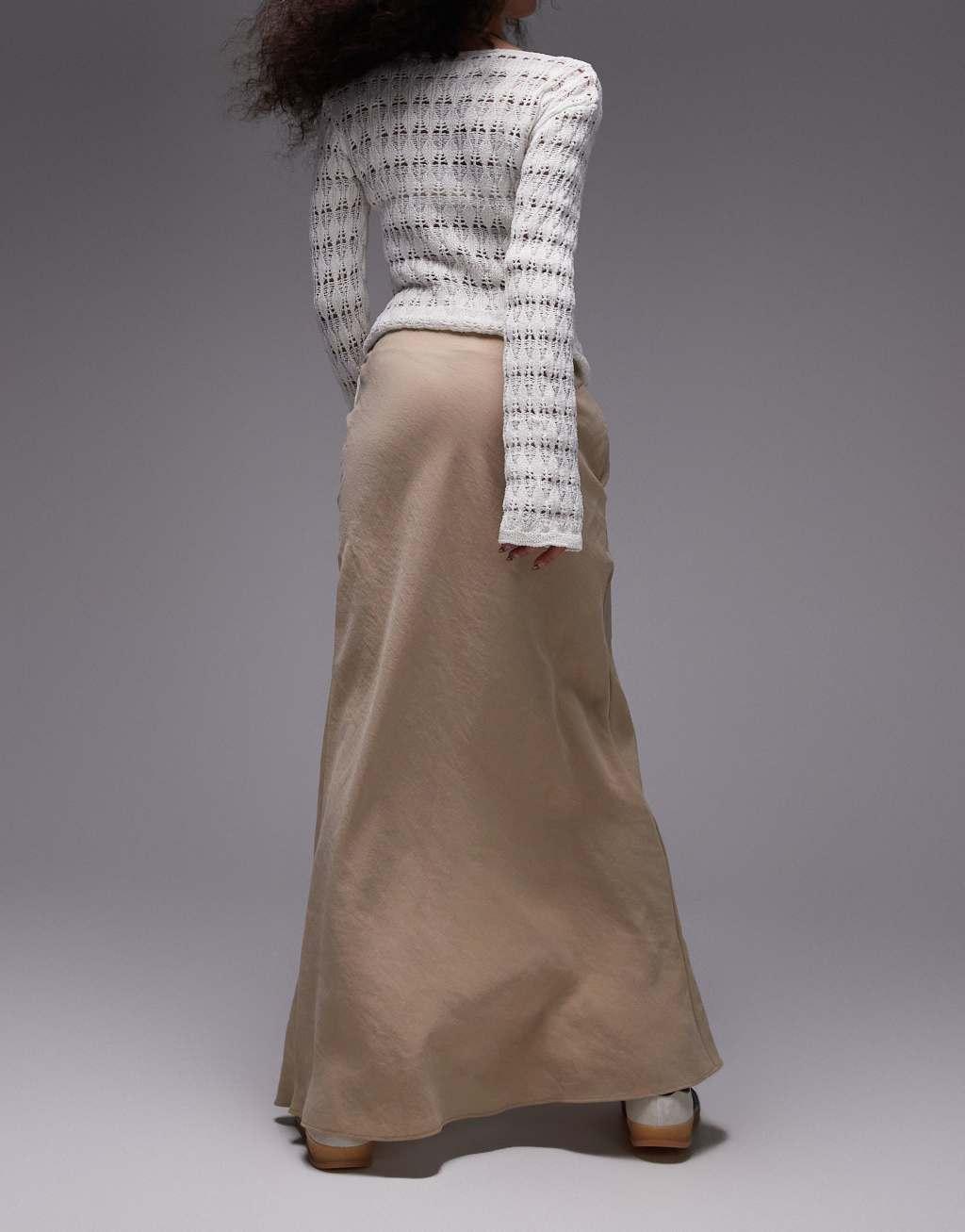 Topshop soft touch twist low rise maxi skirt in sand Product Image