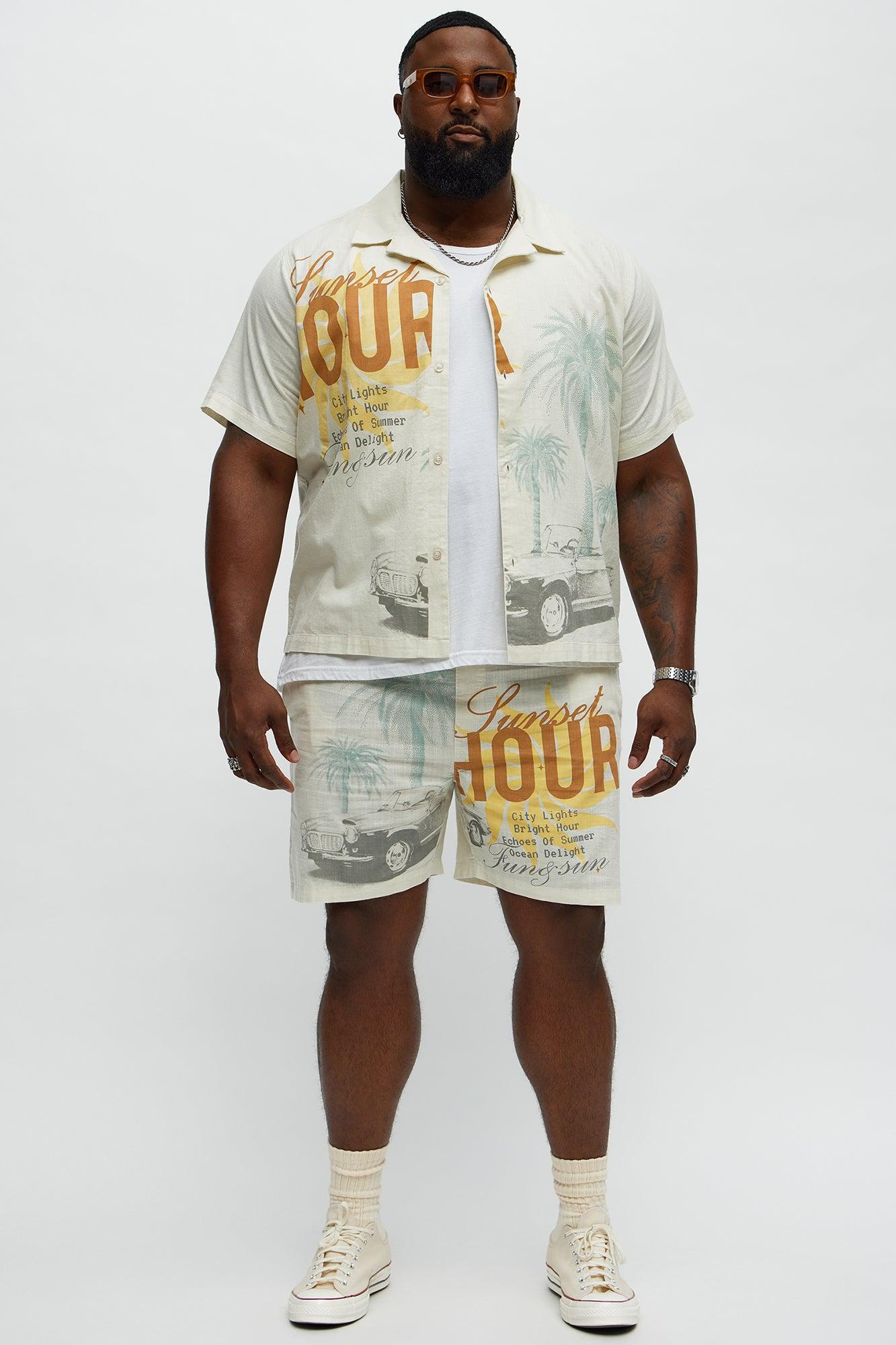 Sunset Hour Relaxed Drawstring Shorts - Cream Product Image