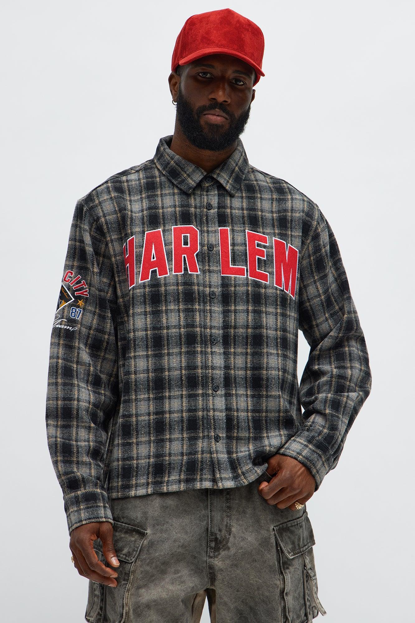 Relaxed Fit Harlem Plaid Long Sleeve Button Up - Black/combo Male Product Image