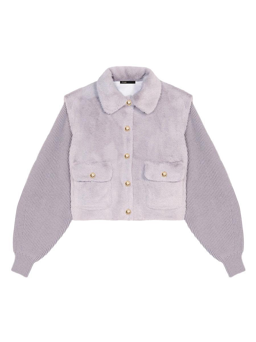 Womens Dual-Material Faux Fur Jacket Product Image