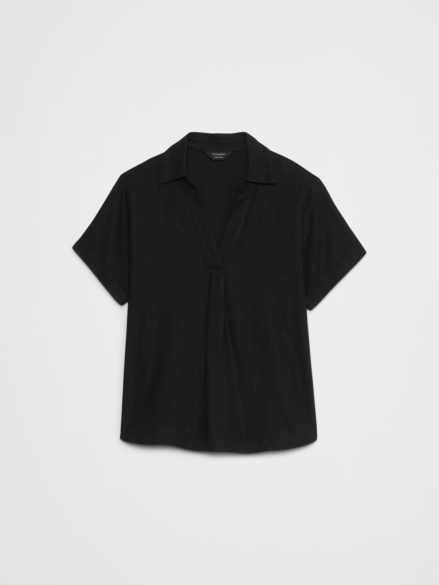 Linen-Blend Collared Top Product Image