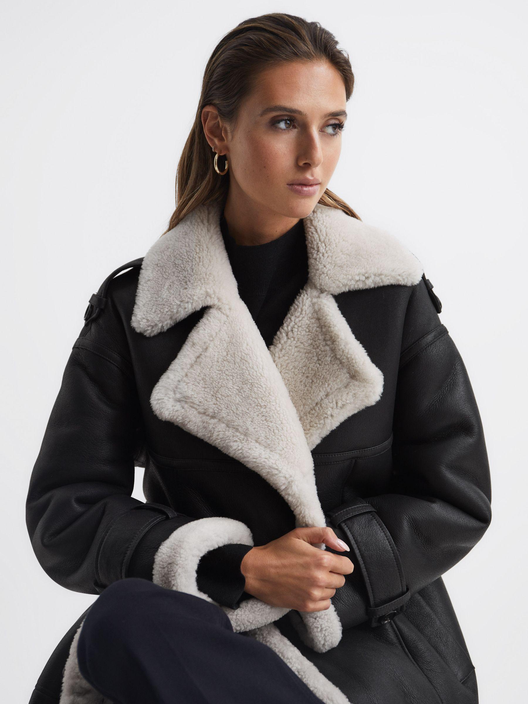 Shearling Trench Coat in Black Product Image