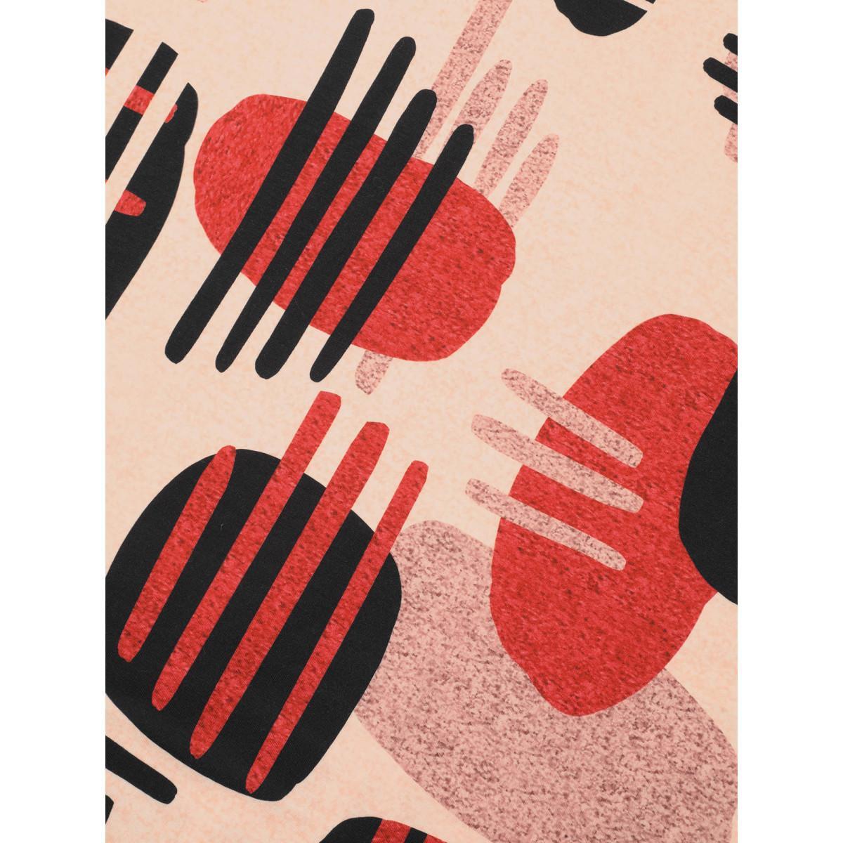 Plus Size Geometric Print Round Neck Fitted T-Shirt Multicolor Women Casual Contrast Round Neck Everyday T-shirts BloomChic 30/6X Product Image