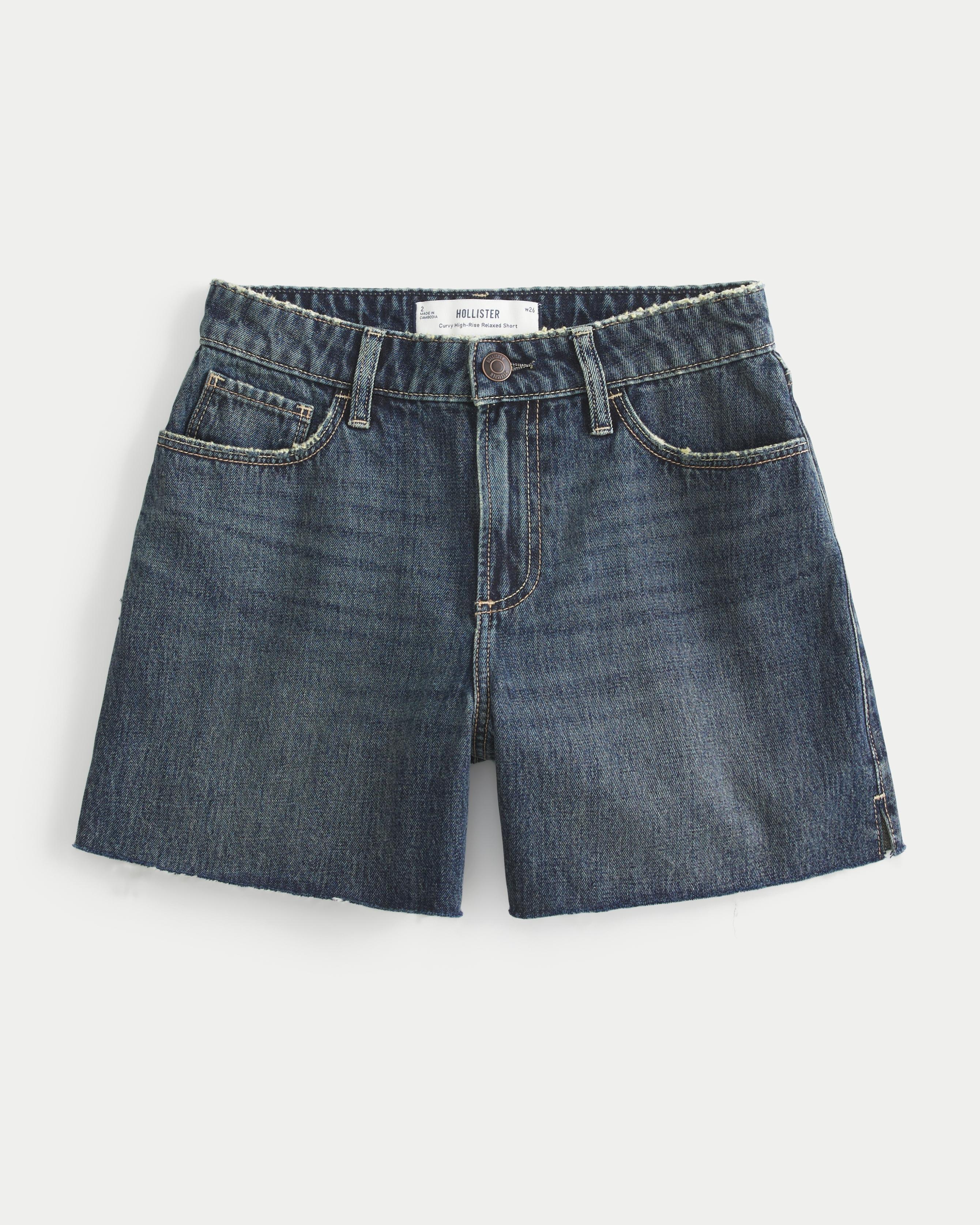 Curvy High-Rise Medium Wash Relaxed Denim Shorts 5" Product Image