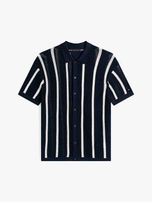 Short-Sleeve Stripe Open-Knit Overshirt Product Image