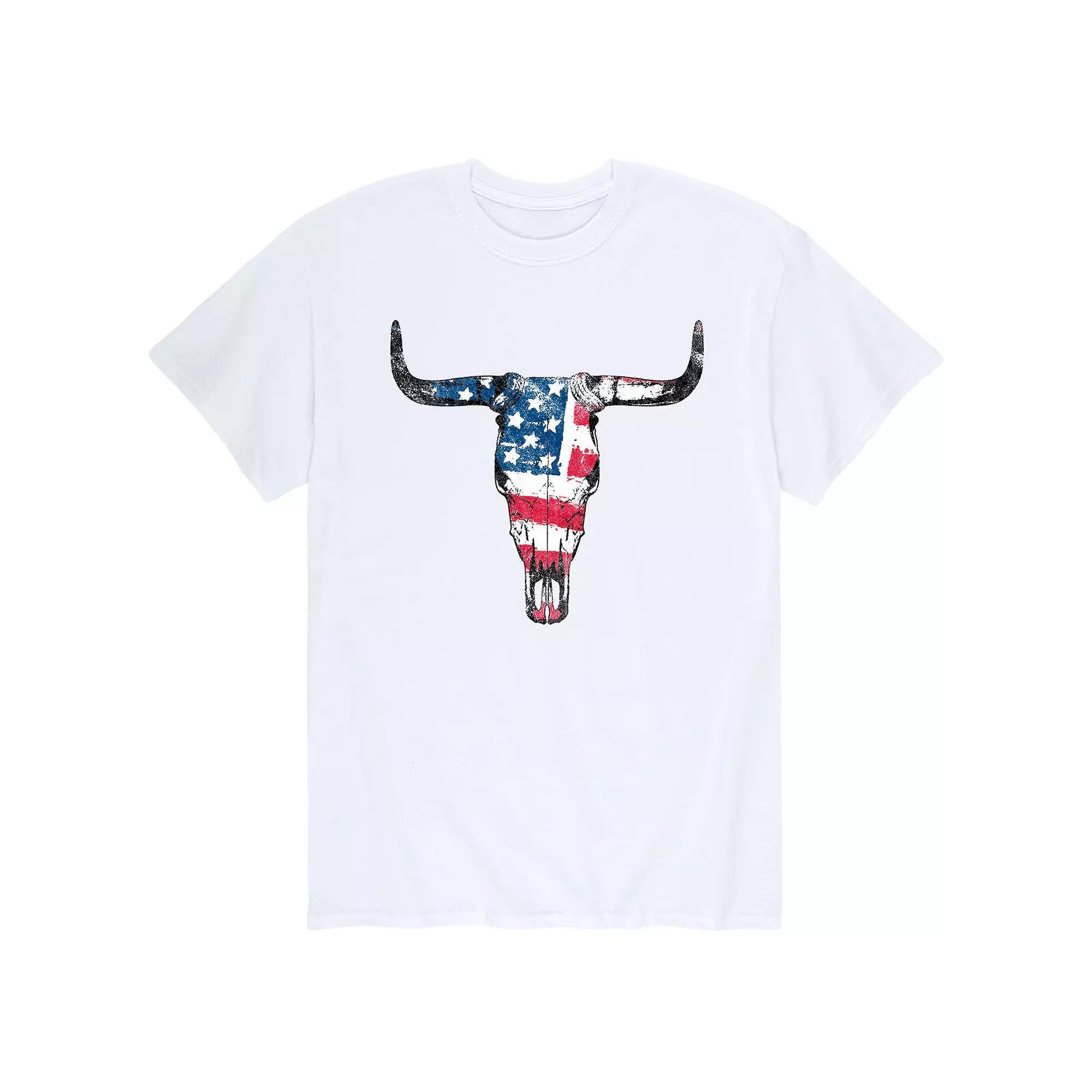 Men's American Flag Steer Skull Tee,  Product Image