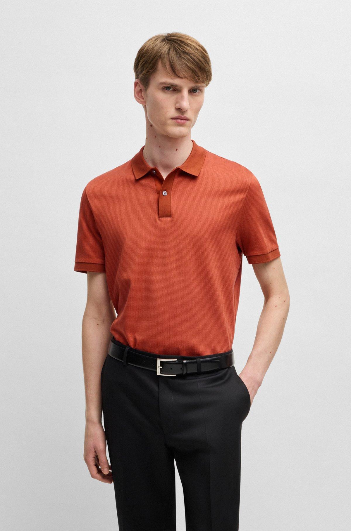 Micro-pattern polo shirt in mercerised cotton Product Image