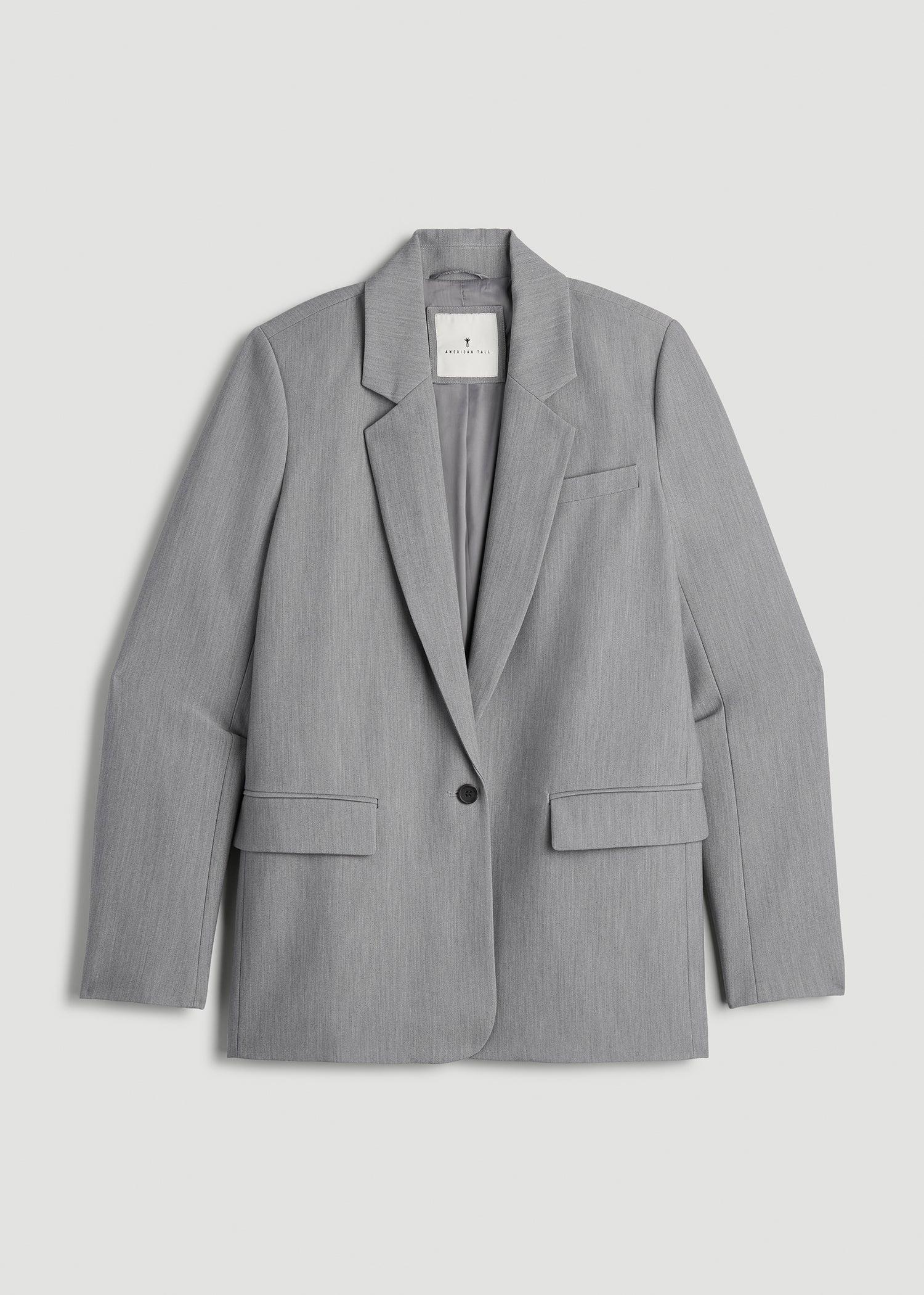 Boyfriend Fit Single-Button Blazer for Tall Women in Ash Grey Mix Female Product Image