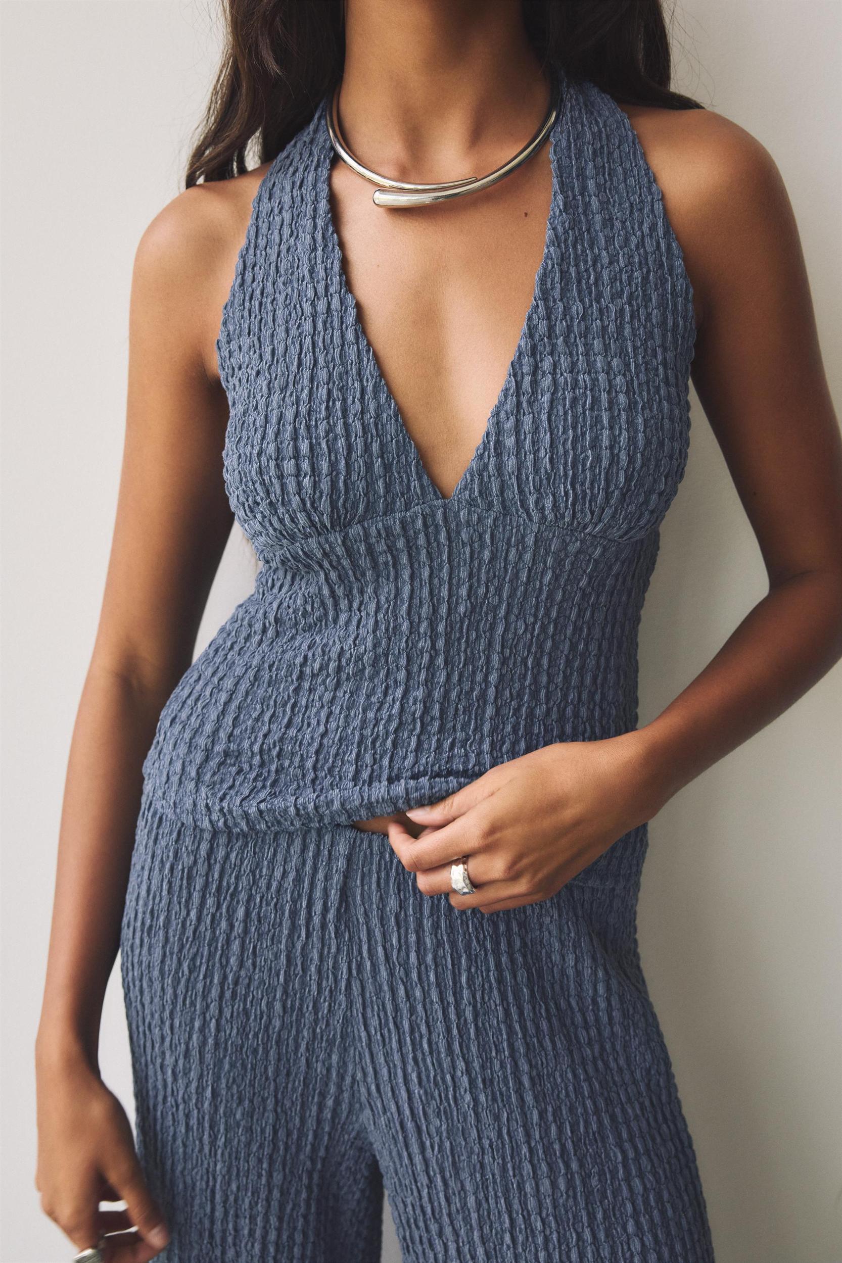 Creased-effect halter top Product Image