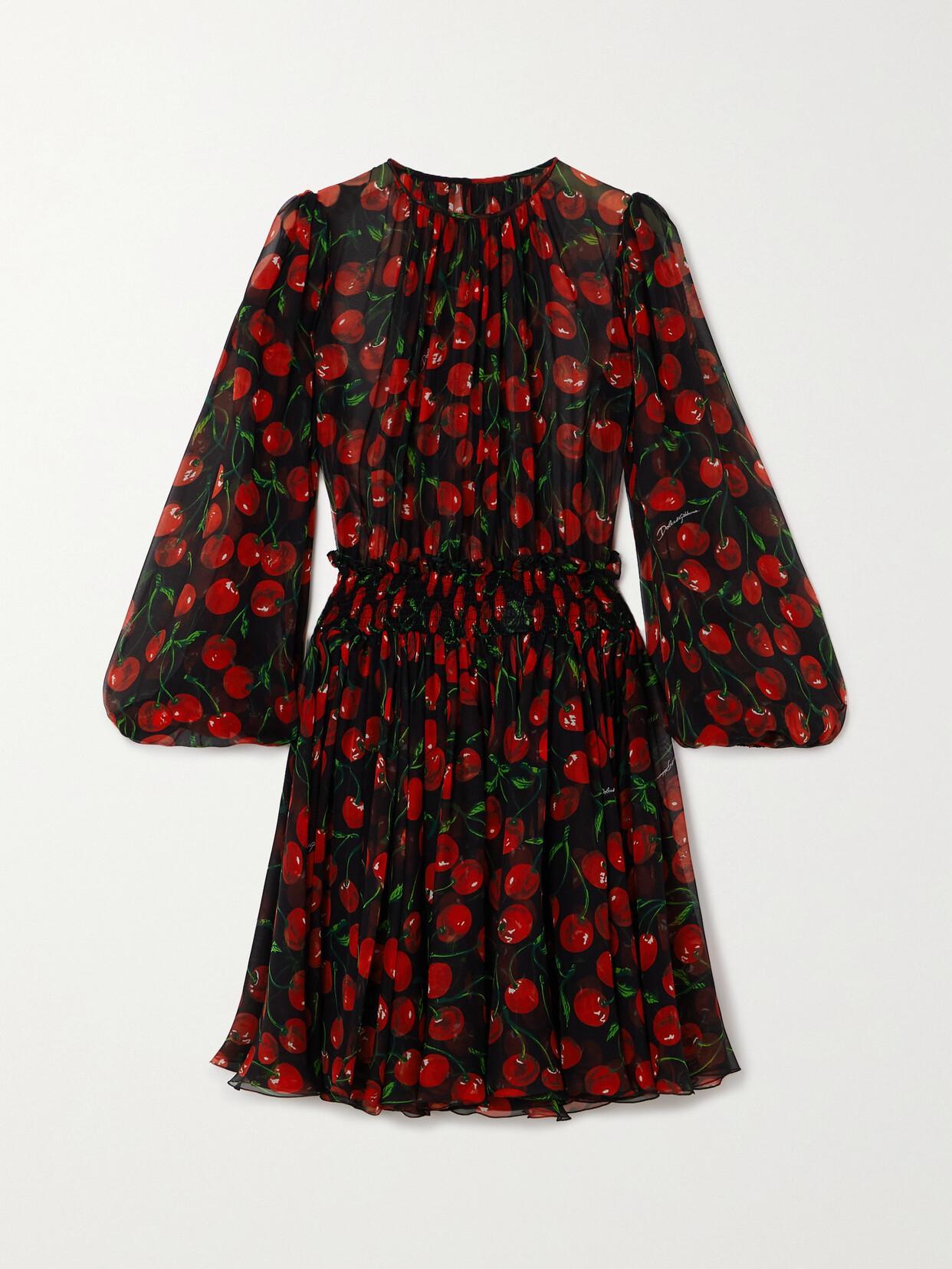 DOLCE & GABBANA Printed Pleated Silk-chiffon Mini Dress In Multicolor Product Image