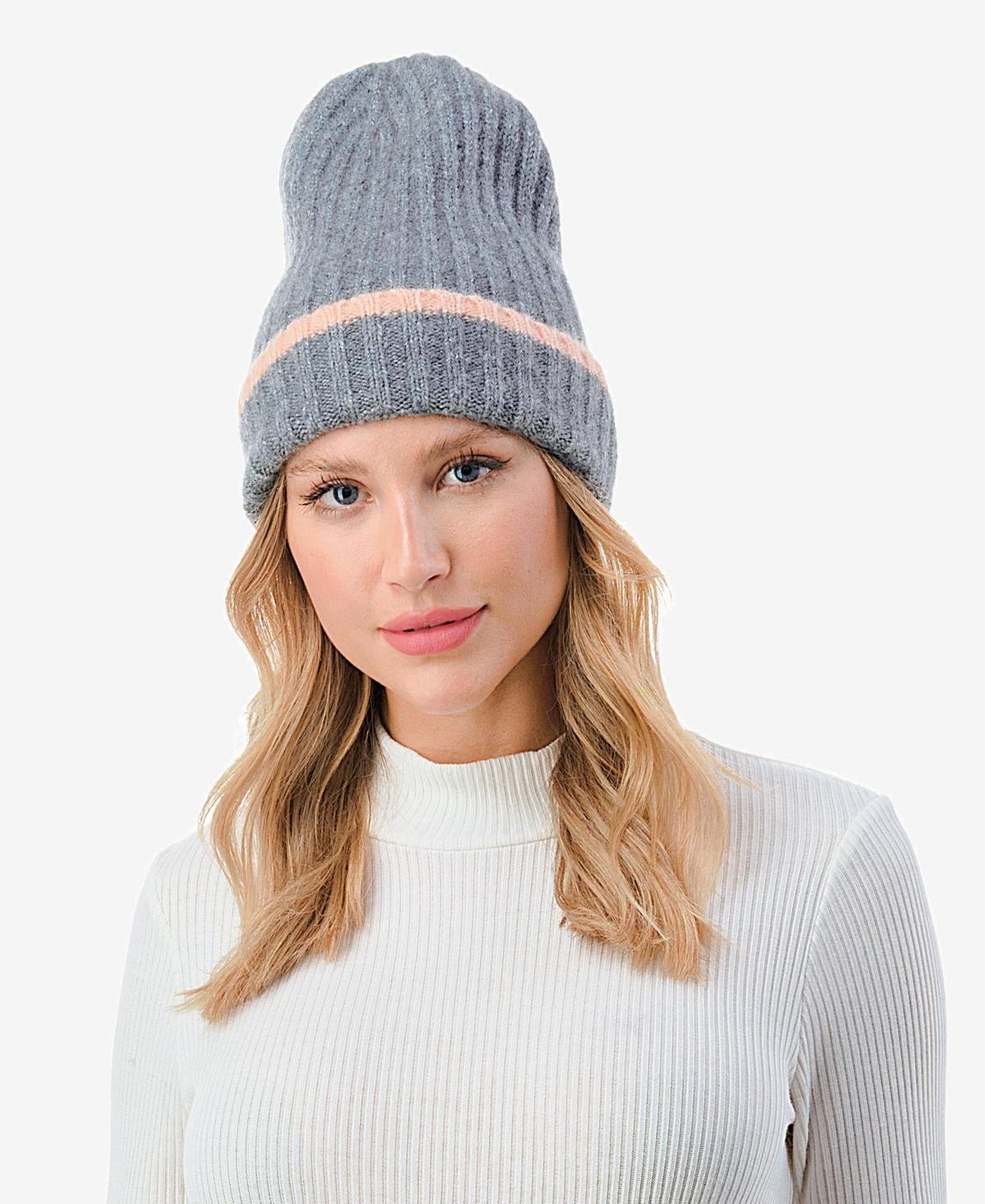 Marcus Adler Womens Stripe Cuff Ribbed Knit Beanie Product Image