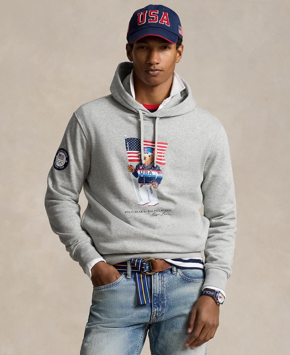 POLO RALPH LAUREN Men's Team Usa Polo Bear Fleece Hoodie In Grey Heather Product Image