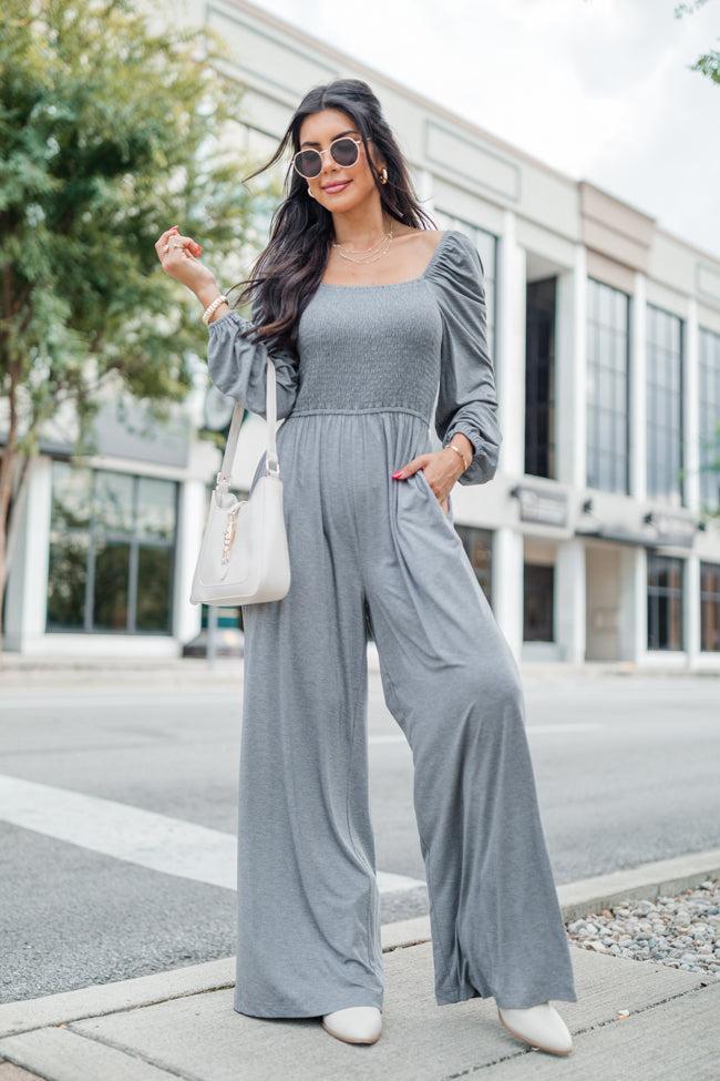 Deep In My Heart Heather Grey Knit Solid Jumpsuit FINAL SALE Product Image